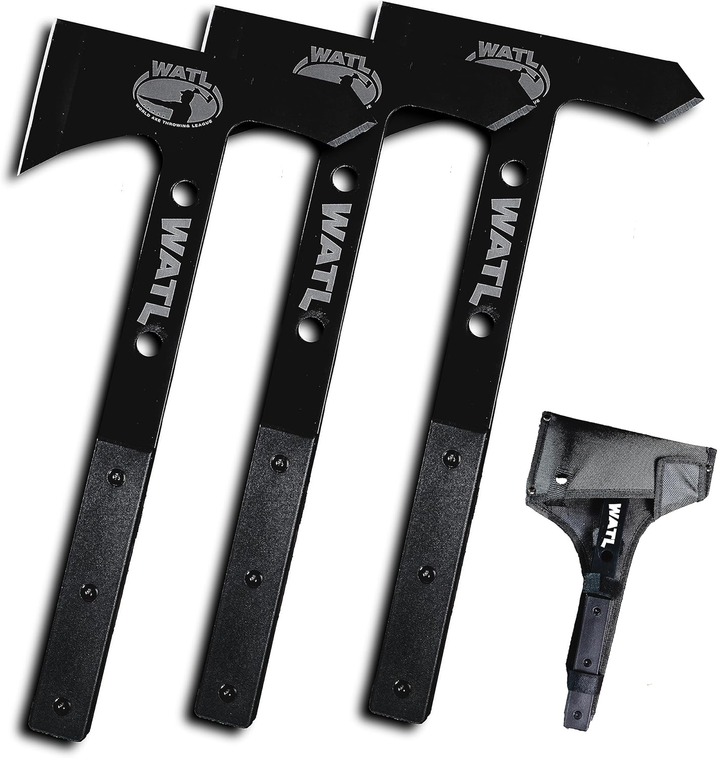 El nuevo y mejorado juego de lanzar Hawk de WATL Competition World Axe Throwing League Tomahawks con funda de nailon para lanzar hacha y asas