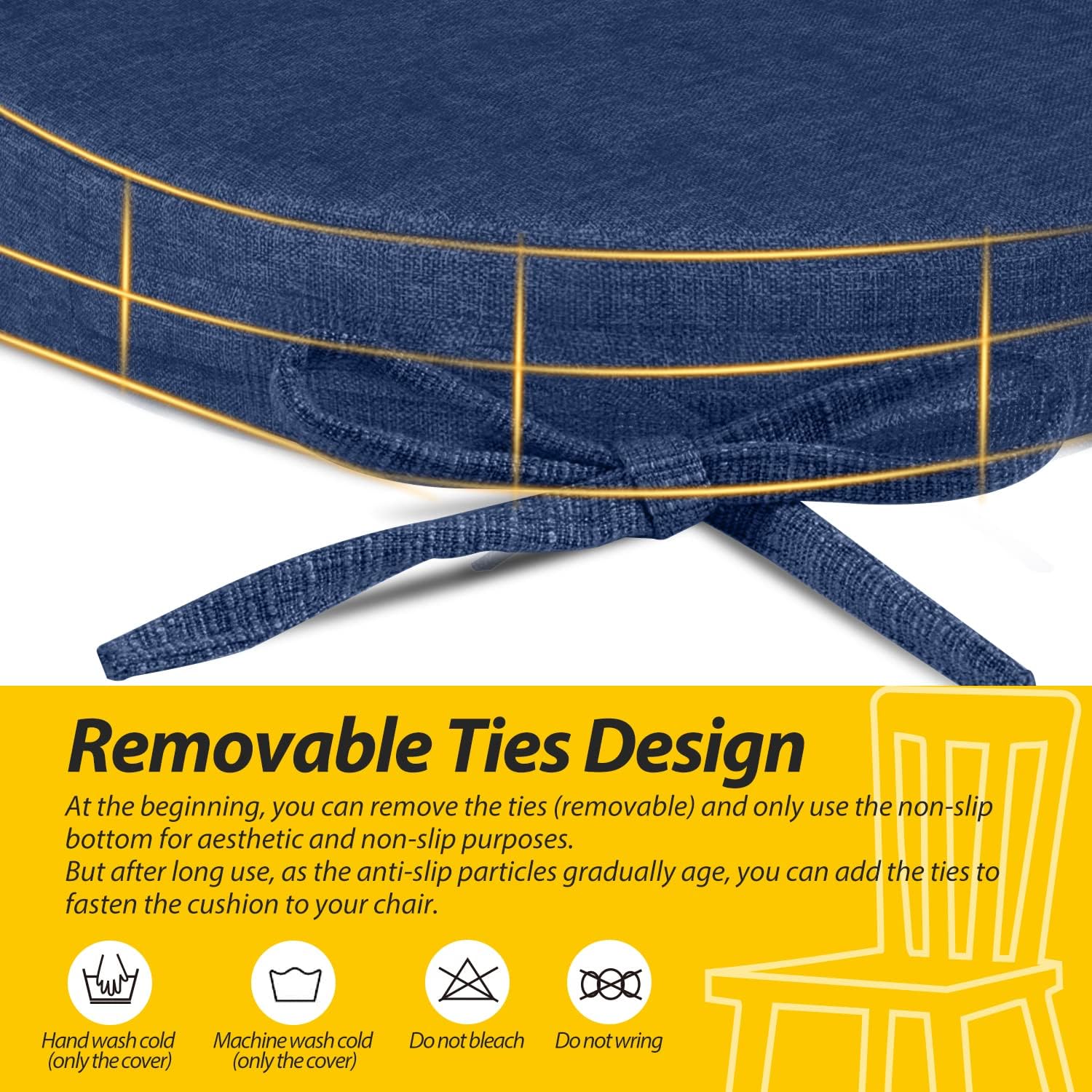 AAAAAcessories Cojines para sillas de comedor en forma de U con lazos y funda extraíble, cojines para sillas de cocina de comedor de 2 pulgadas de