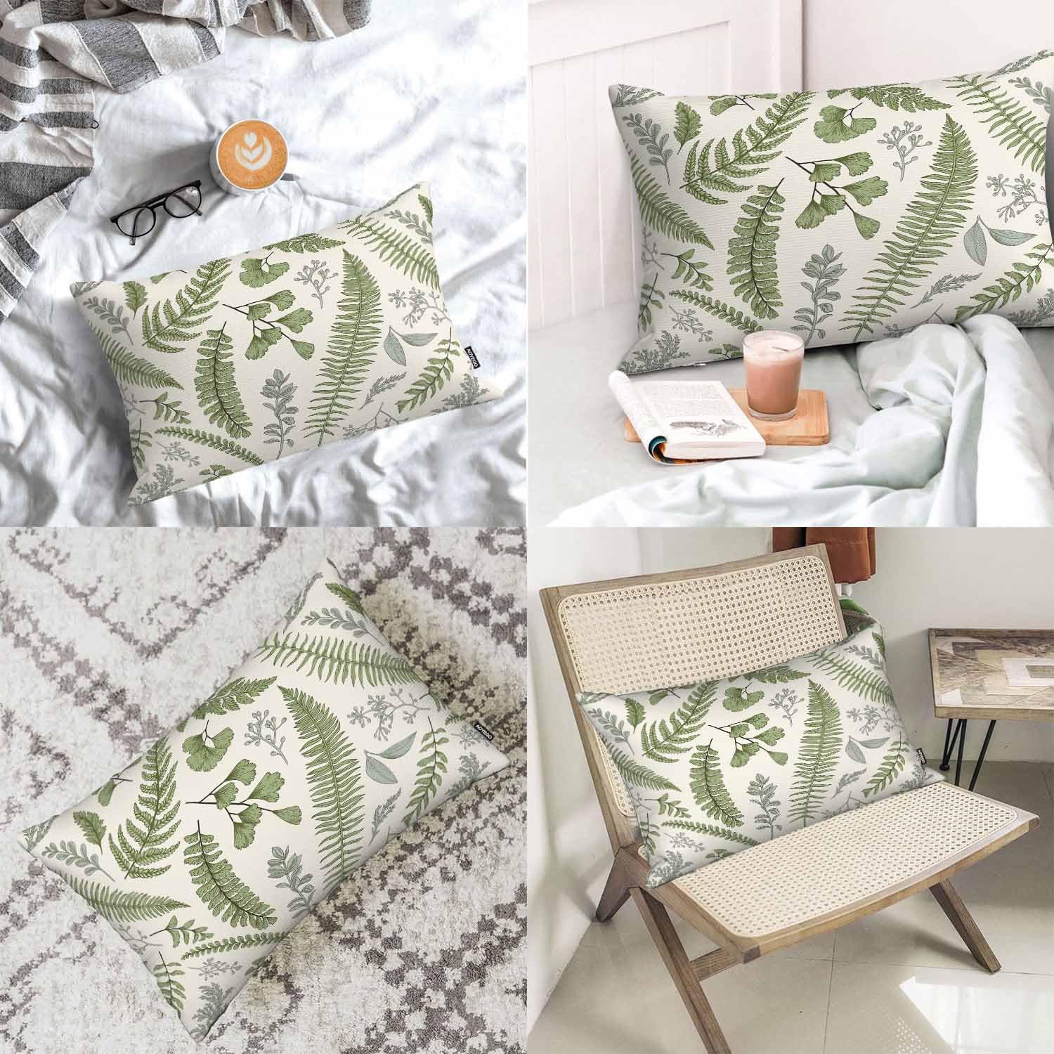 AOYEGO Funda de almohada con diseño de hojas y hierbas, vintage, floral, botánico, sembrado de eucalipto, helecho, pelo de doncella, funda de
