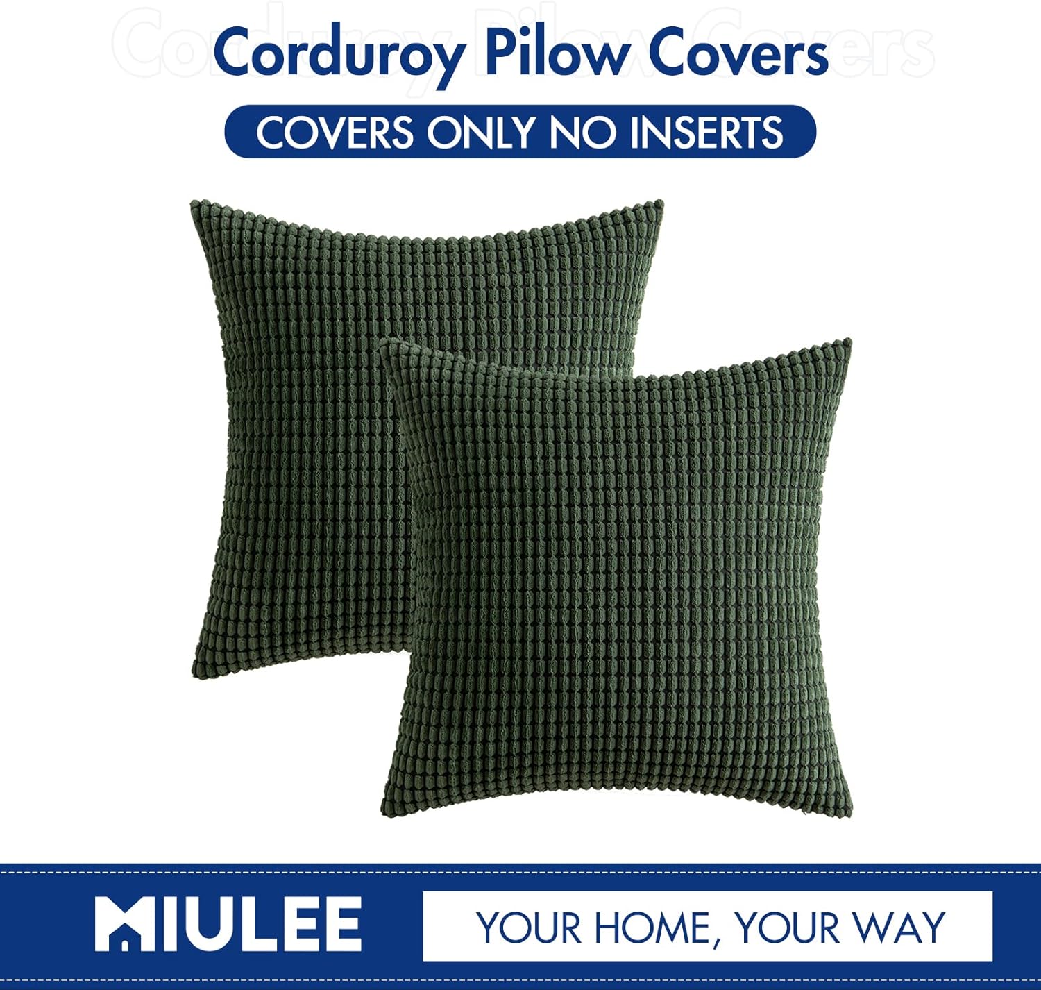 MIULEE Paquete de 2 fundas de almohada de 16 x 16 pulgadas, color verde oscuro, de pana súper suave, decoración del hogar, para sofá, dormitorio,