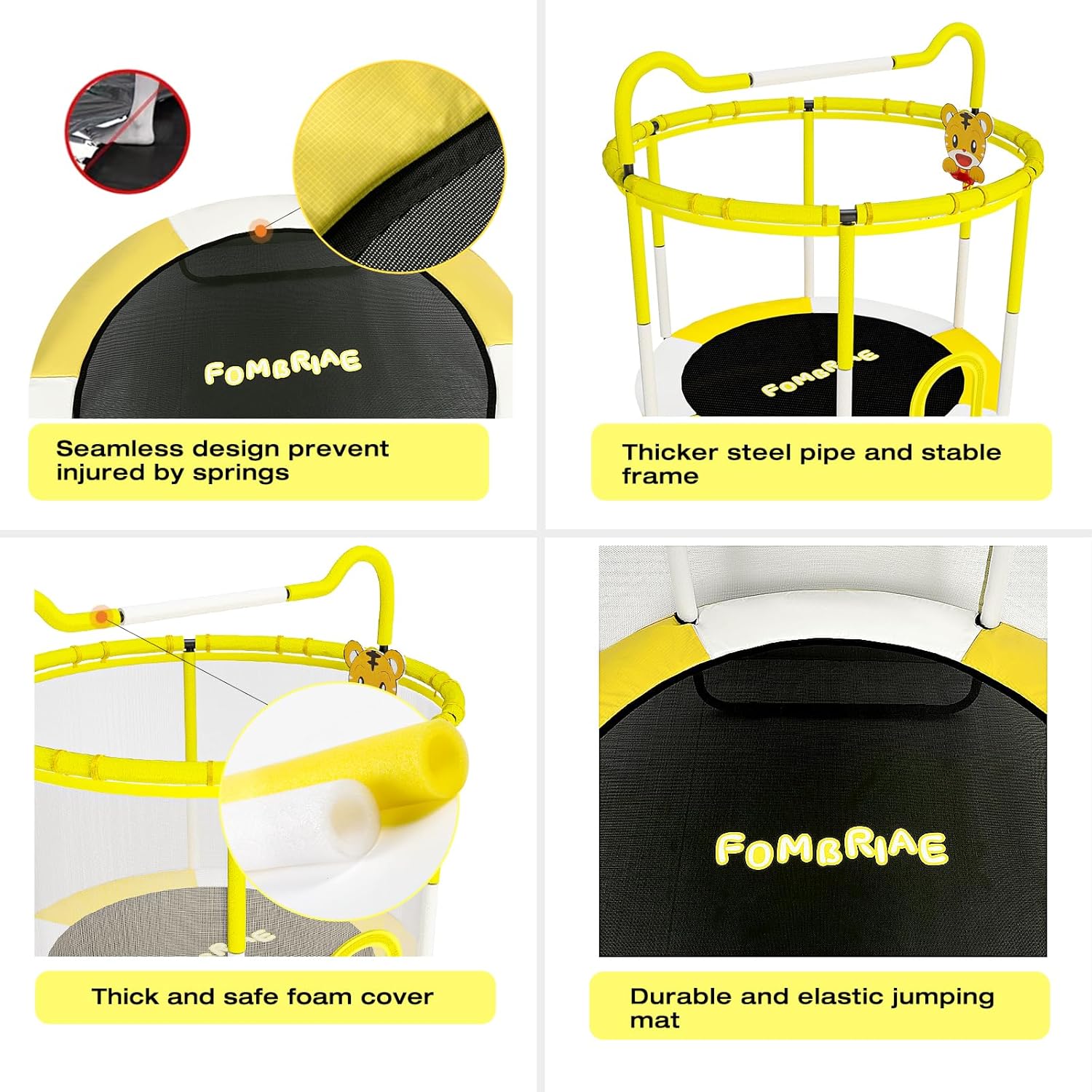 FOMBRIAE Trampolín de 55 pulgadas para niños, trampolín para interiores y exteriores de 4.5 pies con red de cierre, mini trampolín para bebés con