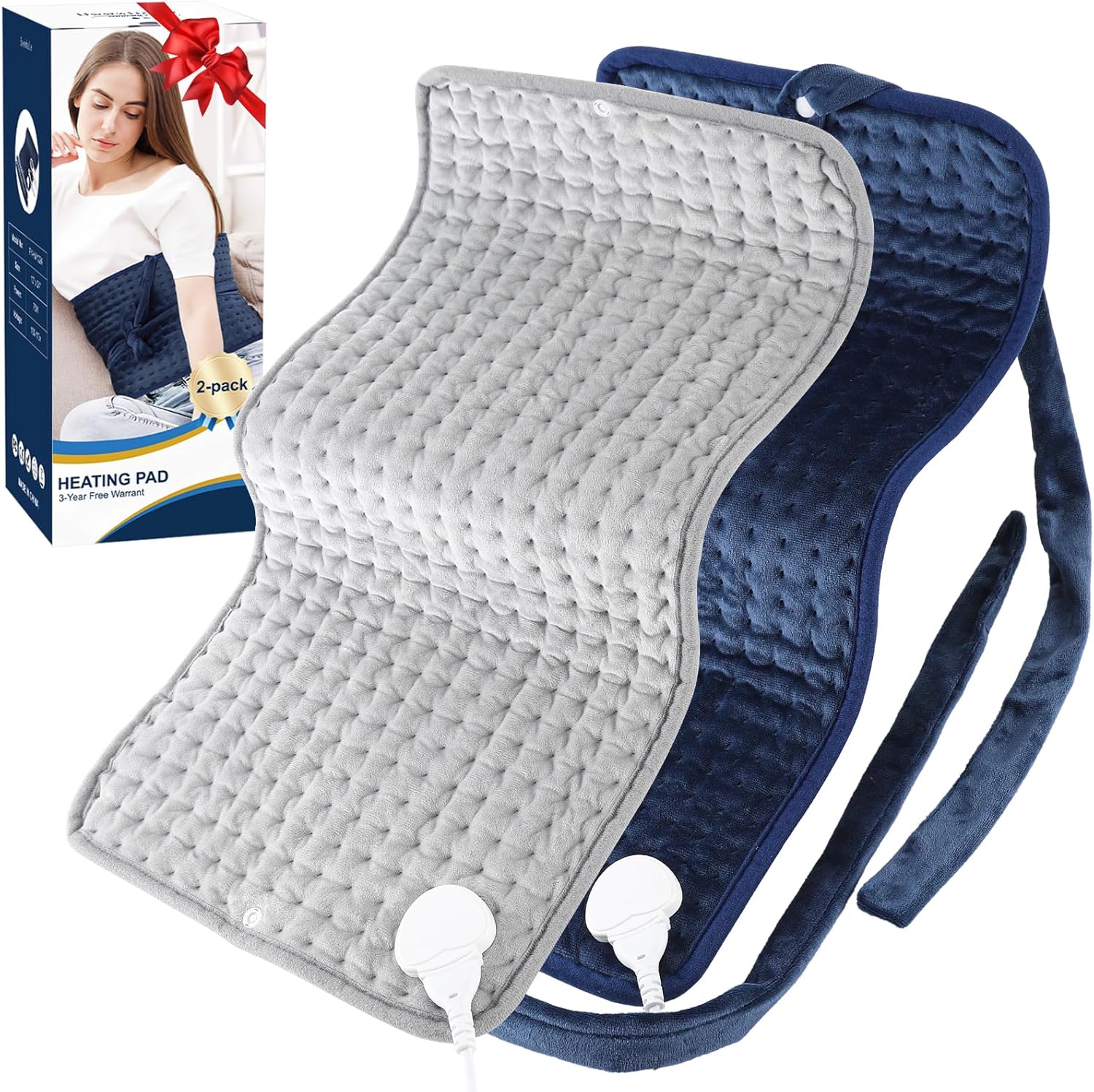 Paquete de 2 almohadillas térmicas XL para aliviar el dolor de espalda y calambres, 10 ajustes de calor, apagado automático, almohadilla térmica