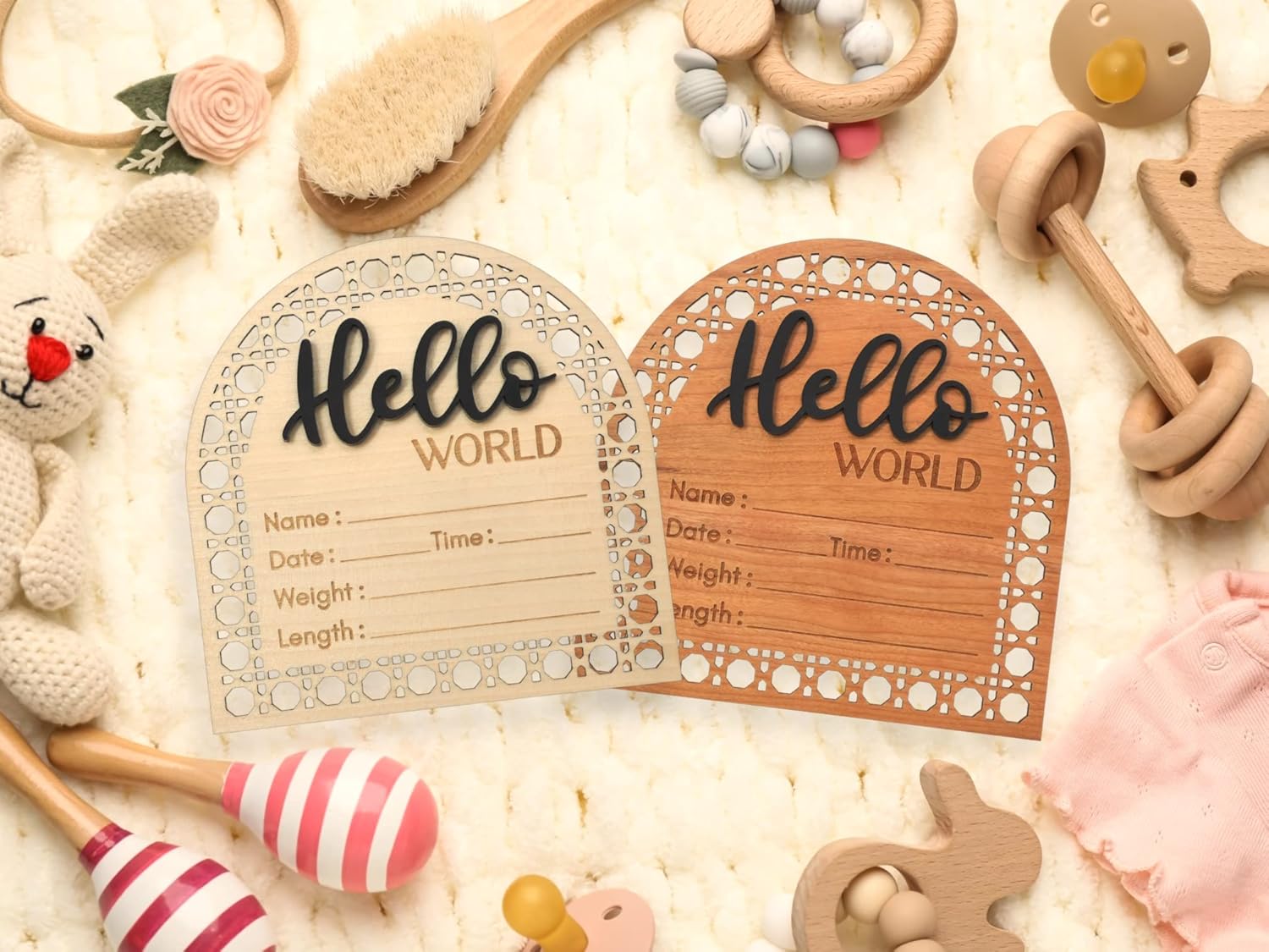 Bleed Proof Engineered Wood, Baby Announcement Sign, Hello World Newborn Sign, Birth Announcement Sign, Newborn Announcement Sign – 5.5″