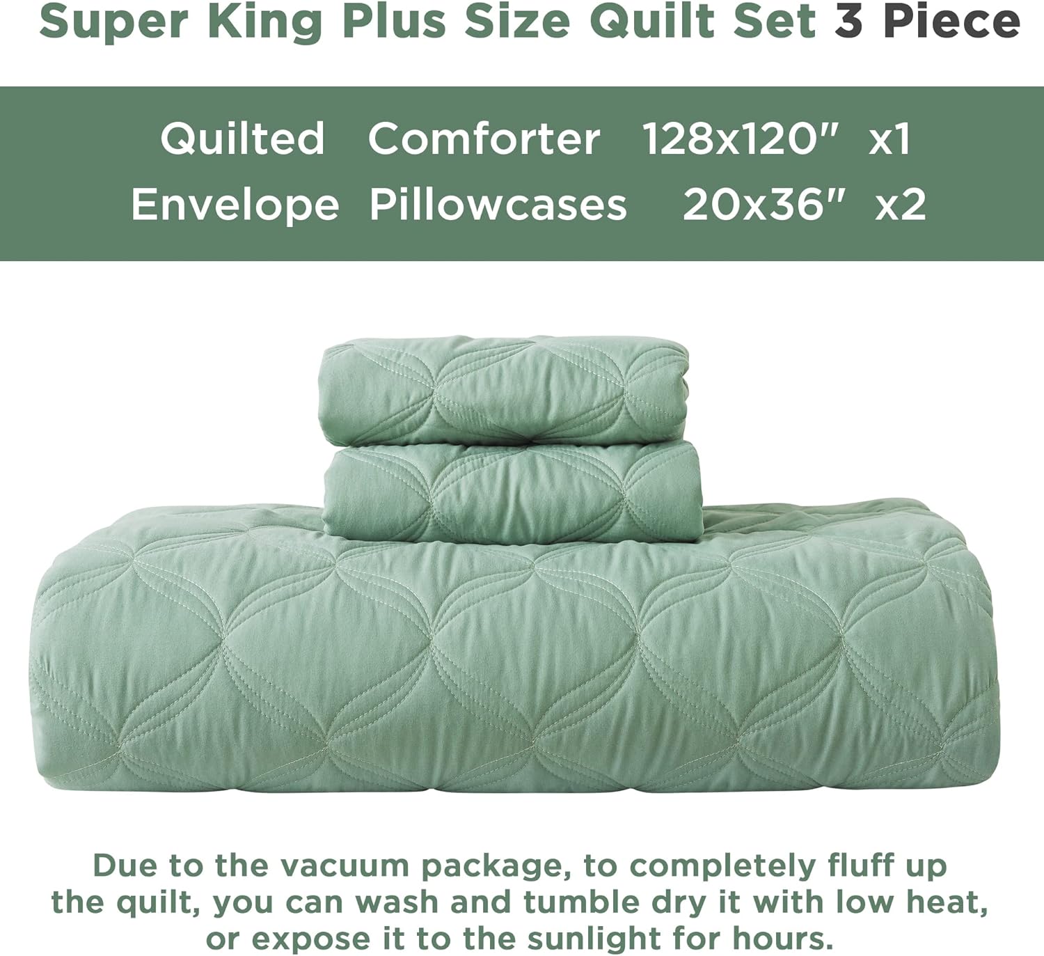 Litanika Juego de colcha extragrande de color verde salvia de 128 x 120 pulgadas, colcha ligera de verano, funda de cama bohemia de granja para