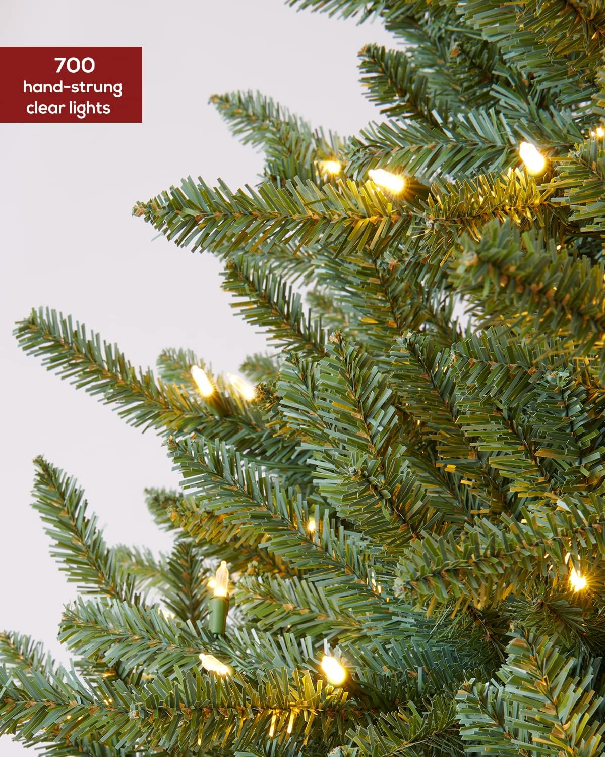 AMERZEST Árbol de Navidad artificial preiluminado de 6.5 pies de abeto azul de alta calidad con 700 luces transparentes, árbol de Navidad de abeto