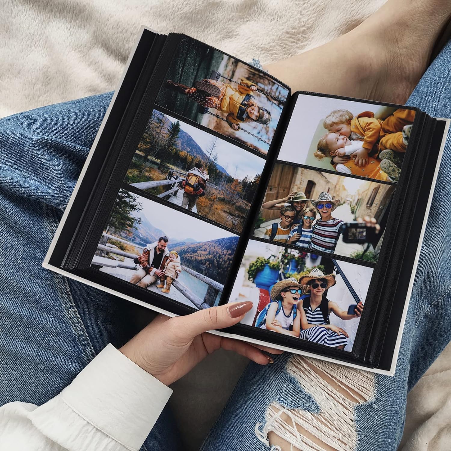Álbum de fotos de lino de 4 x 6 con capacidad para 408 bolsillos negros deslizantes, cubierta de tela, álbumes de fotos pequeños para boda,