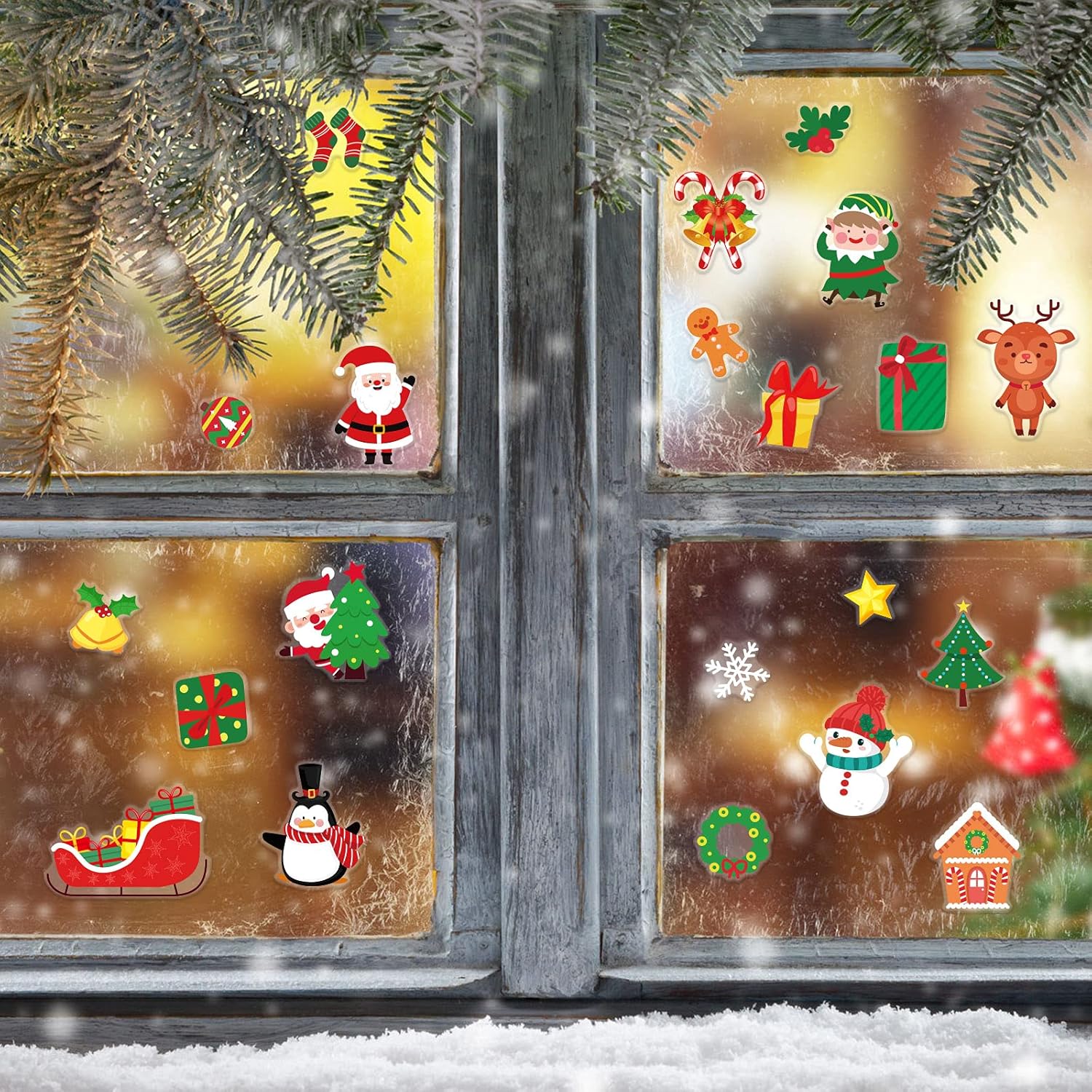 40 calcomanías de gel grueso de Navidad para invierno, Navidad, para niños, niños pequeños y adultos, hogar, avión, aula, guardería, suministros de