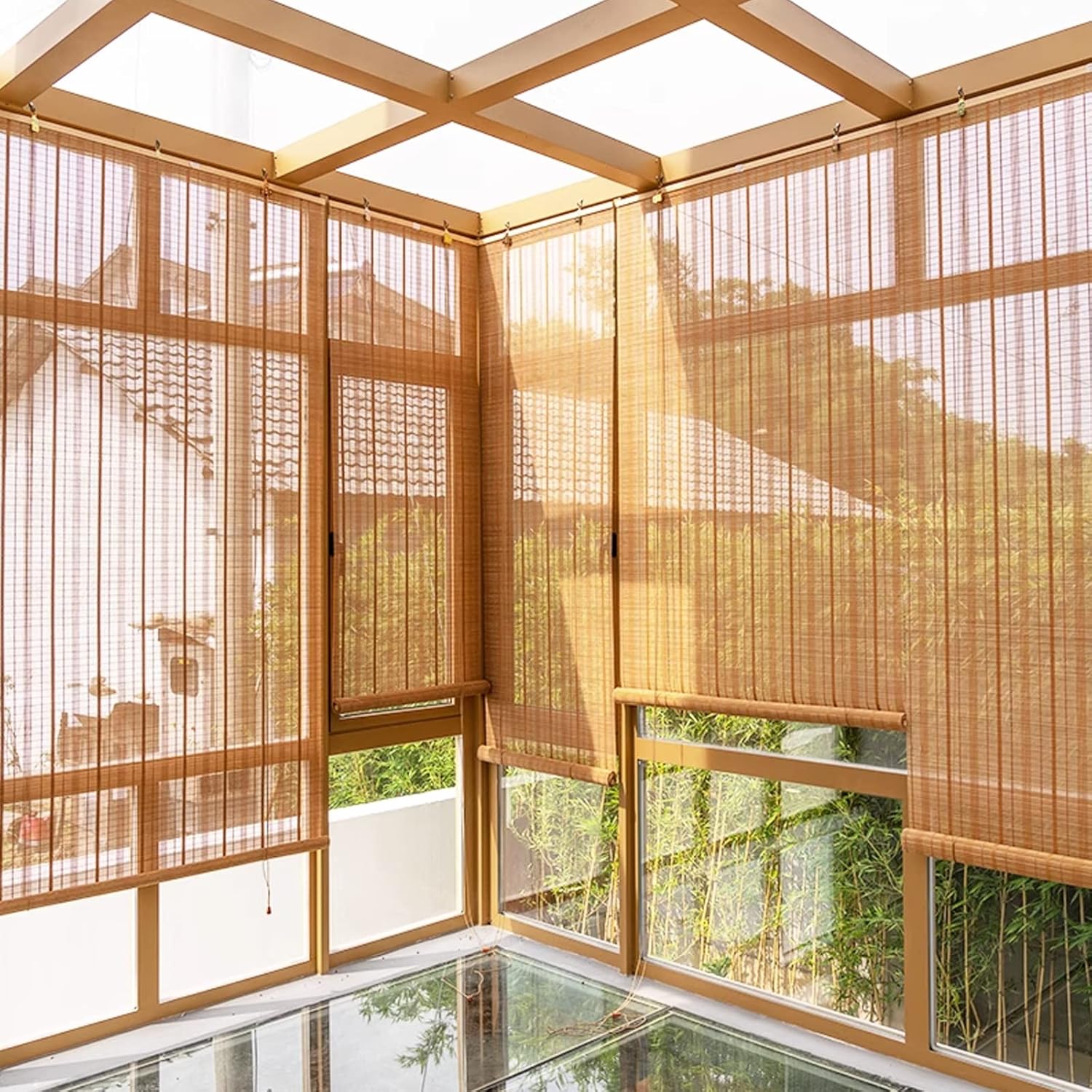 Persianas enrollables de bambú para exteriores, persianas enrollables para filtrar la luz, persianas enrollables de bambú para exteriores, persianas