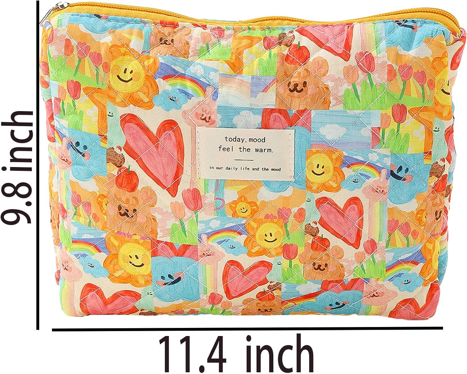 TWOYOMN Organizador de maquillaje estilo vintage de viaje neceser rojo rejilla pana con asa, CDCB-Heart