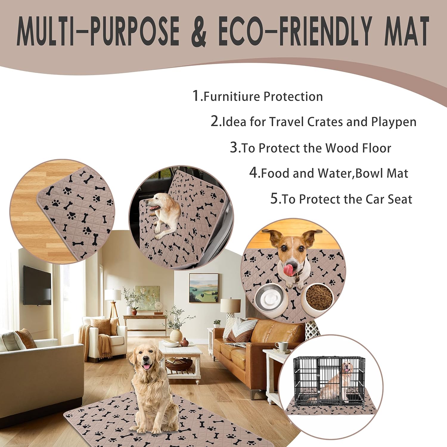 Almohadillas Wahable antideslizantes para perros pequeños, almohadillas para entrenamiento de absorción de agua (32 x 40 pulgadas, beige) 2 paquetes