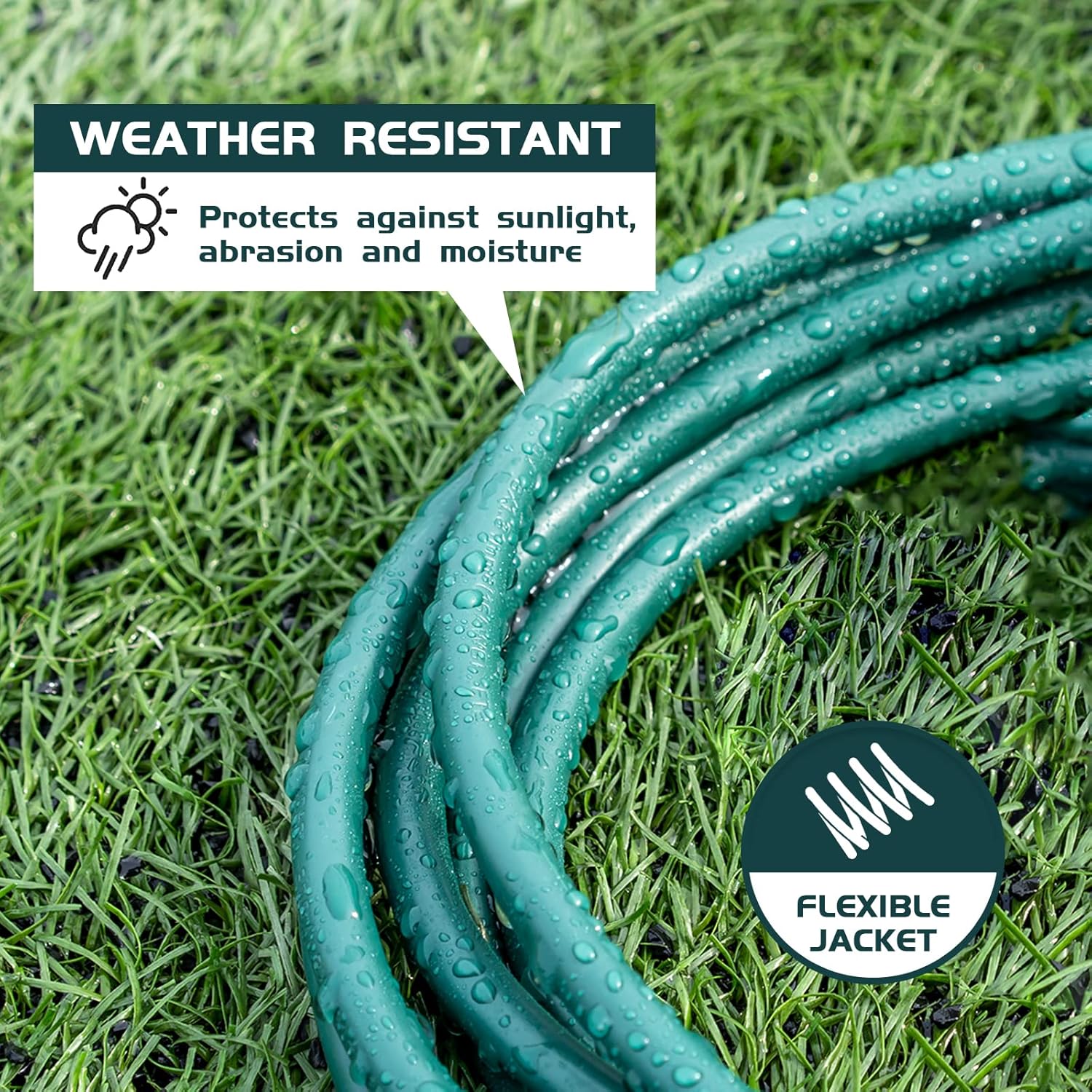 Cable de extensión para exteriores de 8 pies-163 SJTW cable de extensión verde duradero con enchufe de 3 clavijas para mayor seguridad, ideal para