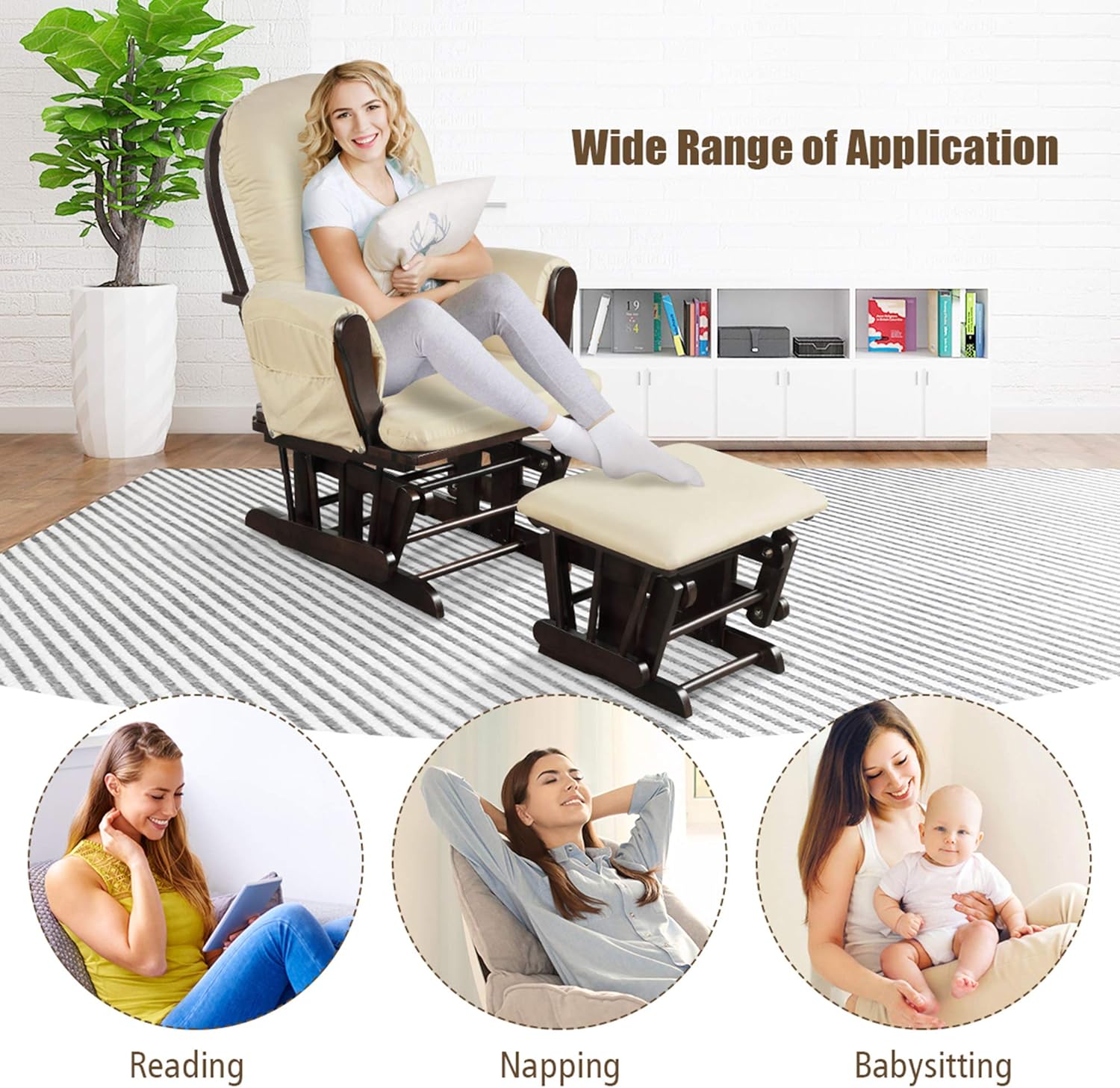 DORTALA Mecedora mecedora para bebé con otomana, planeador multiposición con tapizado lavable, movimiento mecedor suave, juego de deslizador de
