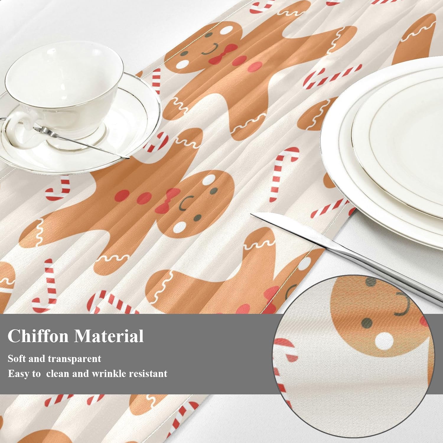 Camino de mesa navideño de hombre de jengibre para decoración de cocina, camino de mesa de Navidad de 108 pulgadas de largo