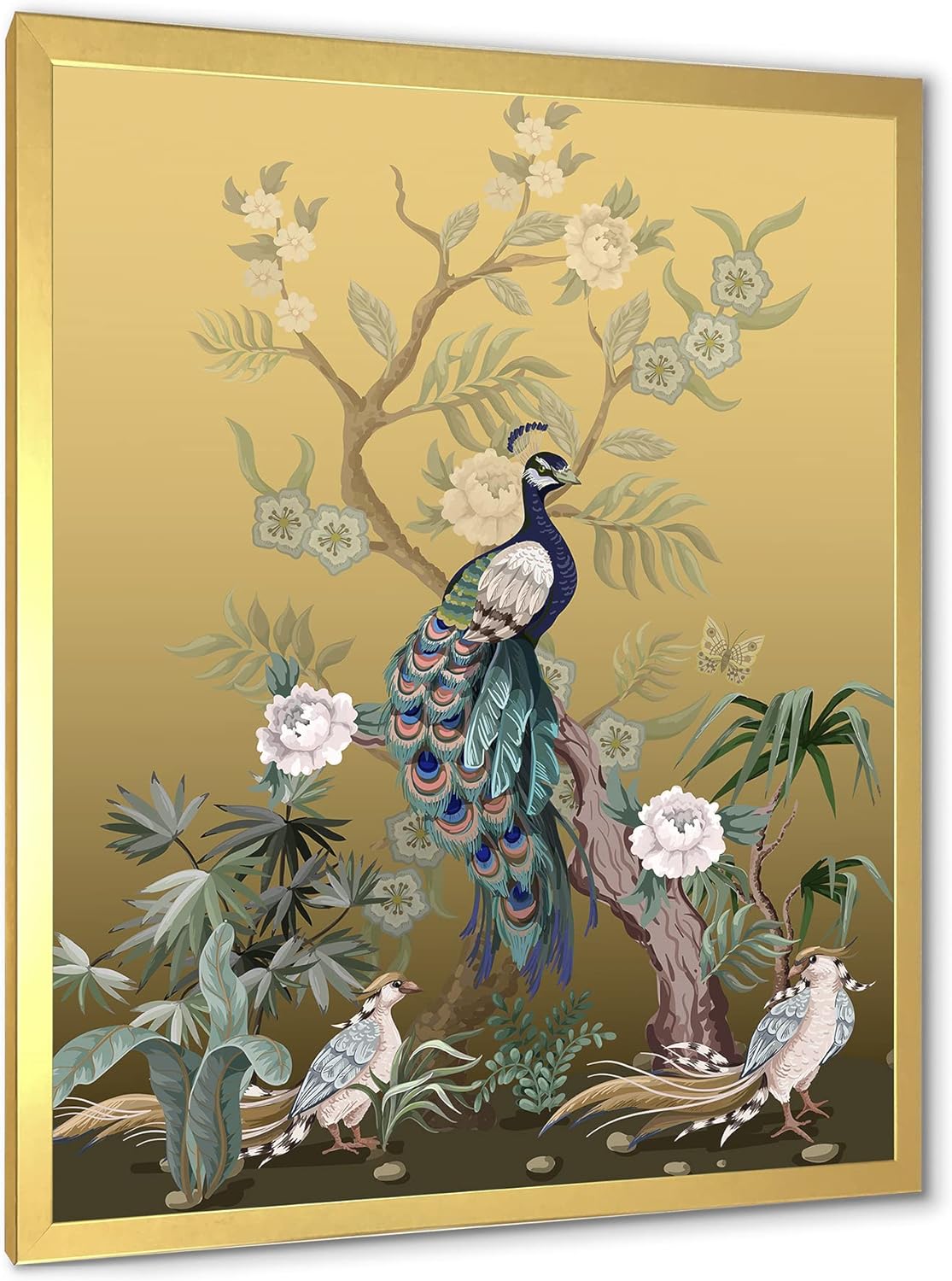 DesignQ Chinoiserie With Birds and Peonies VI – Arte de pared enmarcado tradicional, 30 x 40, FRAME35101