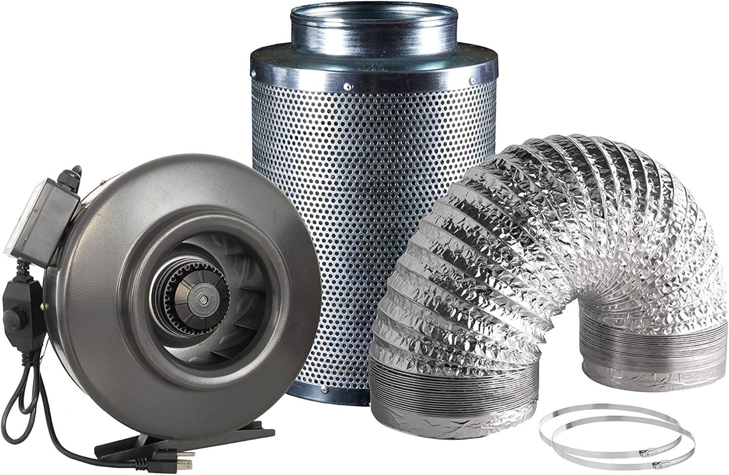 Hydro Crunch N201111-202080-DT Ventilador en línea de 4 pulgadas 188 CFM y filtro de carbono de 4 x 12 pulgadas con kit de ventilación hidropónica