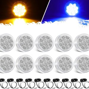 Partsam 10 luces marcadoras de doble revolución de 2.5 pulgadas, redondas, 13 LED, luces laterales ámbar, luces auxiliares azules para camión de Partsam 10 luces marcadoras de doble revolución de 2.5 pulgadas, redondas, 13 LED, luces laterales ámbar, luces auxiliares azules para camión de