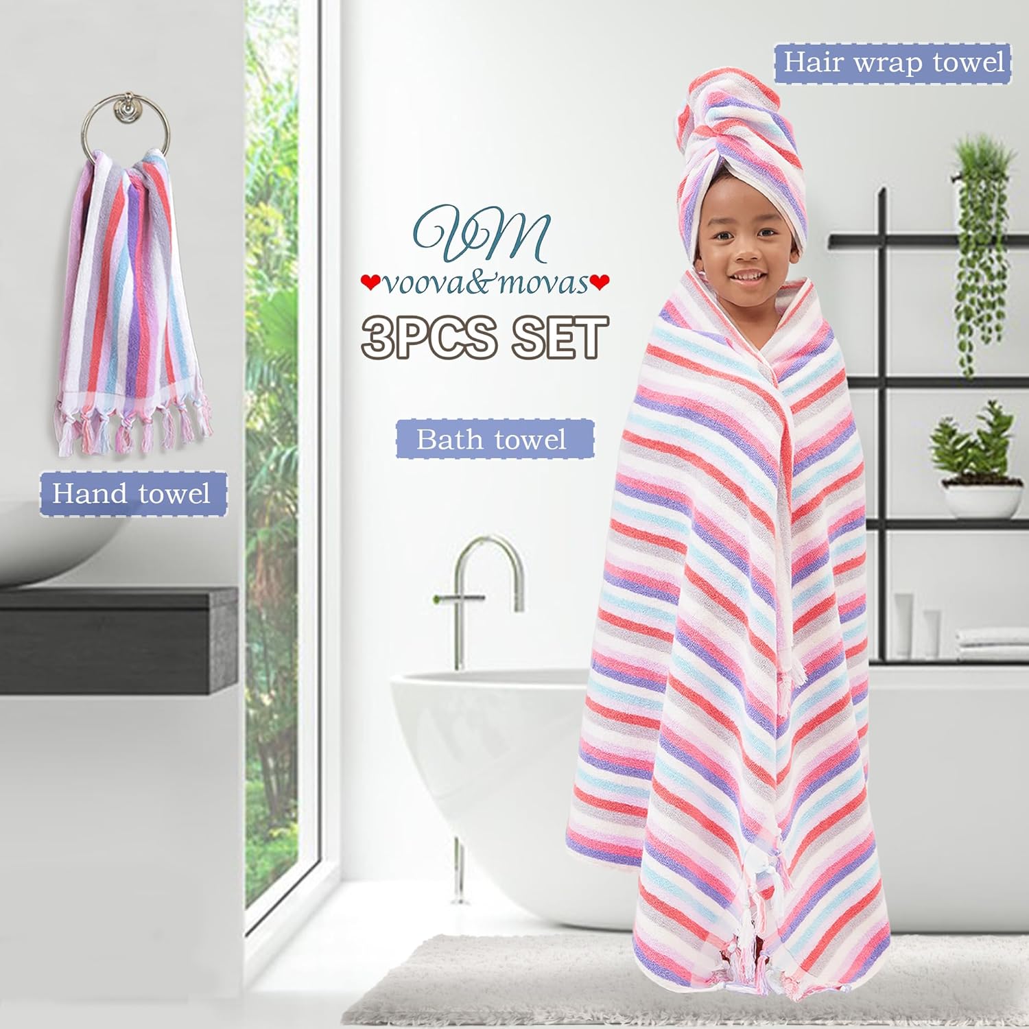 VOOVA & MOVAS Juego de 3 toallas toalla absorbente de algodón turco de 550 GSM (23.5 x 10 pulgadas), toalla de baño gruesa (54 x 30 pulgadas),