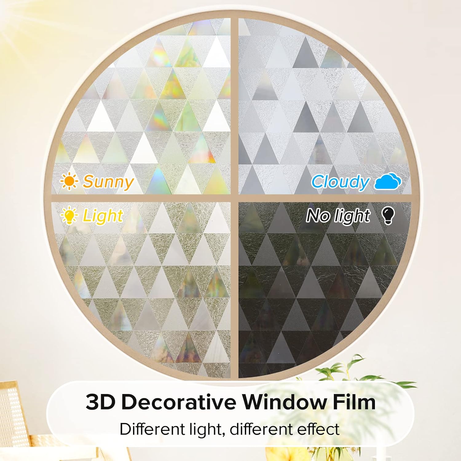 rabbitgoo Película de privacidad para ventana, diseño de arco iris, vinilo decorativo 3D, película no adhesiva, bloqueo solar y UV, para el hogar,