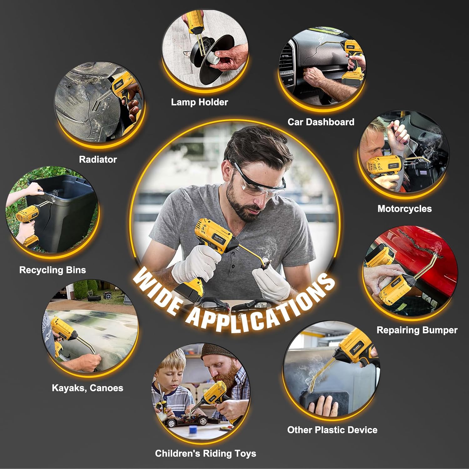Ecarke – Pistola soldadora de plástico inalámbrica para batería Dewalt de 20 V, máquina de soldadura portátil de 120 W, 6 tipos y 600 grapas, kit de