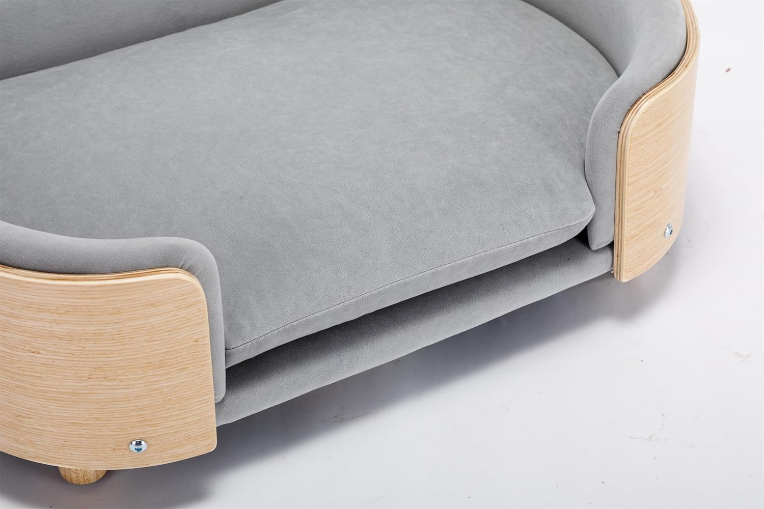 HomSof Cama elevada para perro de 30.7 pulgadas, sofá para mascotas con patas de madera maciza y respaldo de madera doblada, cojín de terciopelo,