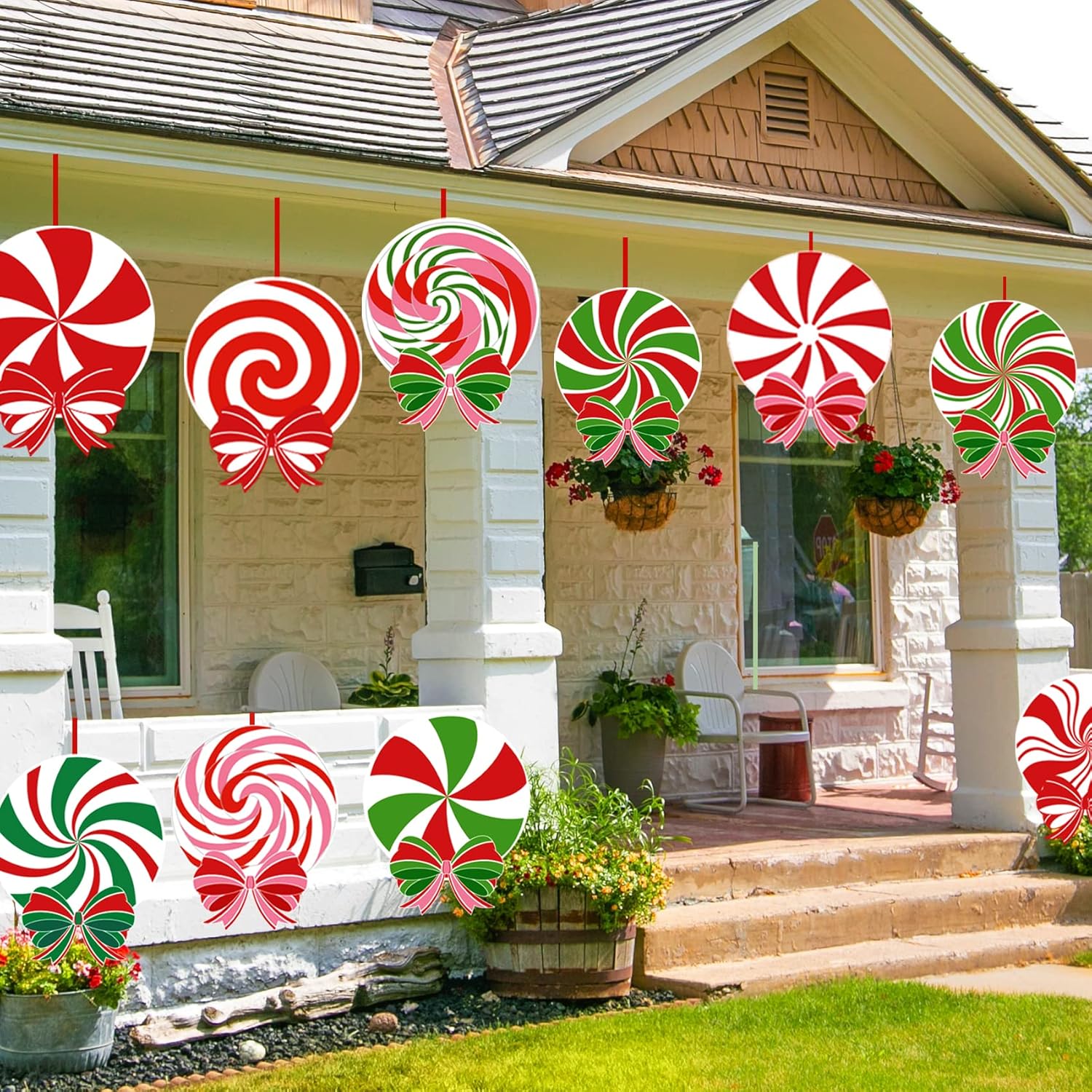 12 carteles de Navidad para patio al aire libre, decoraciones de caramelos, luces LED de menta para exteriores, estacas de Navidad, adornos