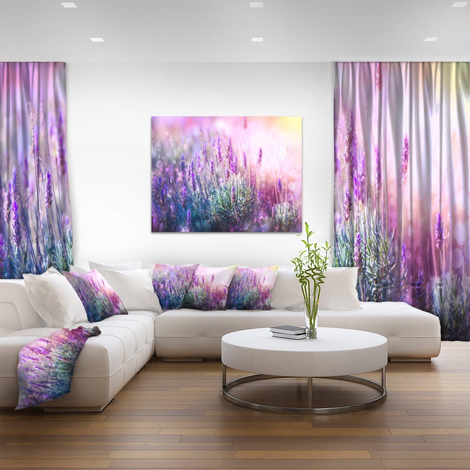 Impresión artística en lienzo floral de lavanda creciente y floreciente