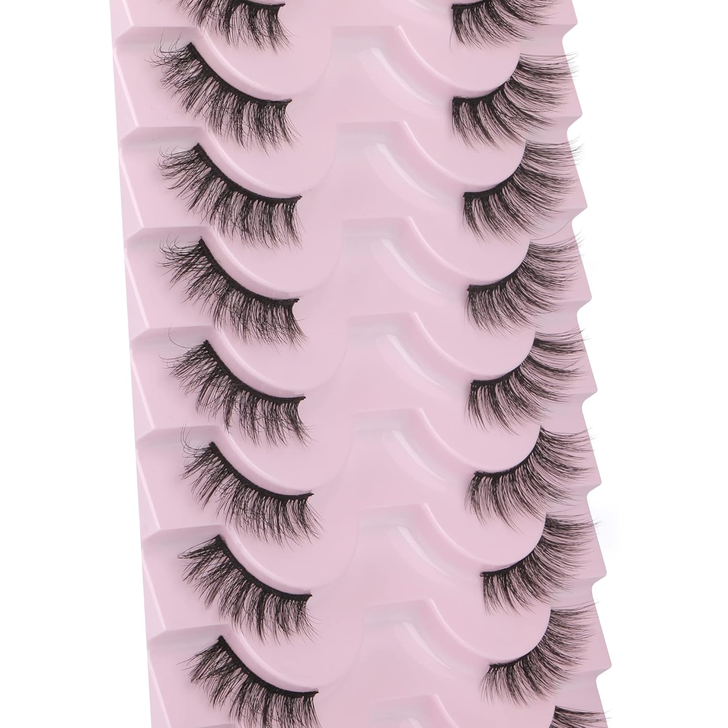 FANXITON Mitad de pestañas de aspecto natural, 10 pares de pestañas postizas 3D de ojo de gato, esponjosas, suaves, de 0.59 pulgadas, cortas, de