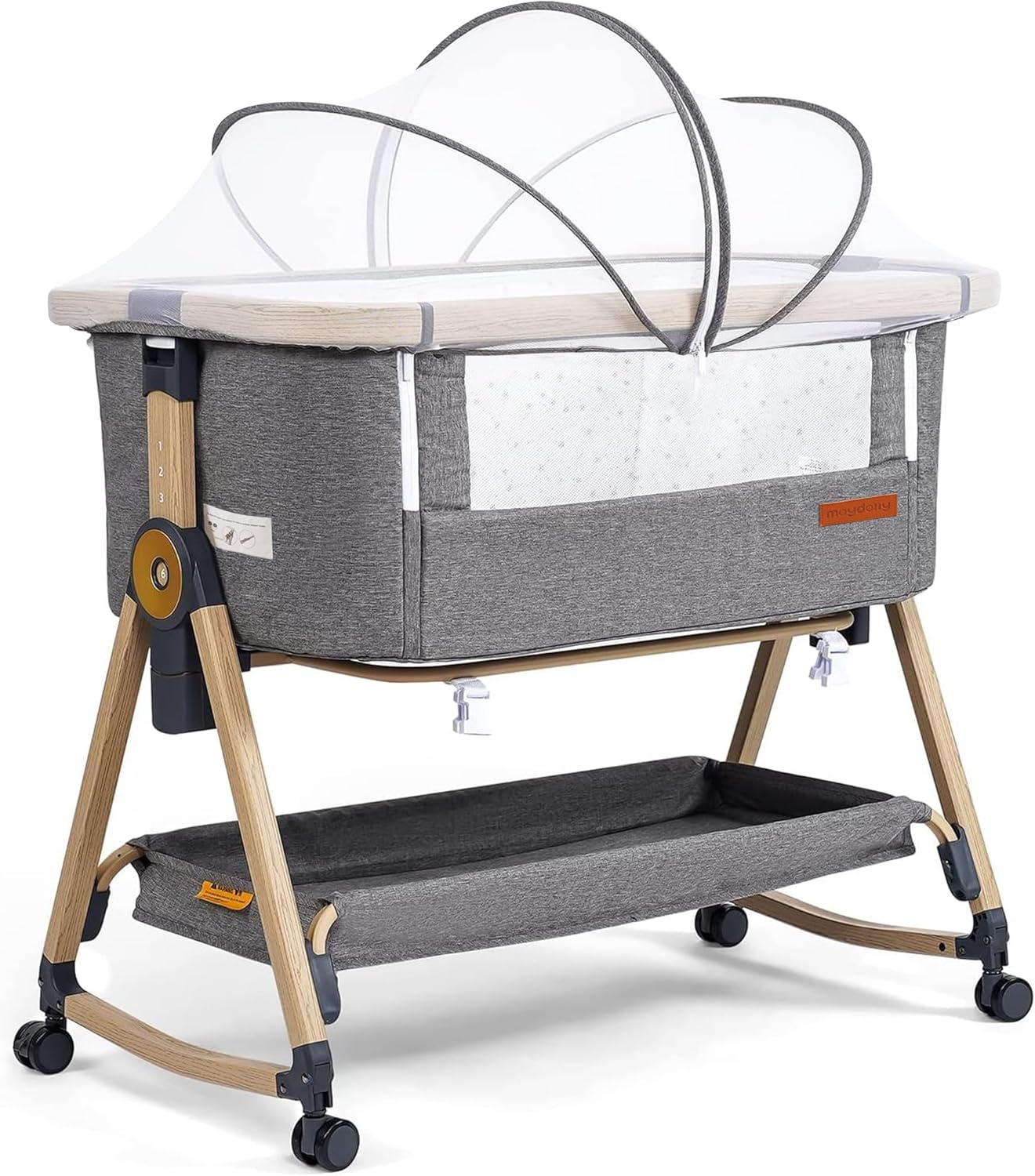 Maydolly Moisés para bebé y cama de noche, cuna mecedora 3 en 1 con colchón y sábana, altura ajustable, funda transpirable extraíble, cuna infantil