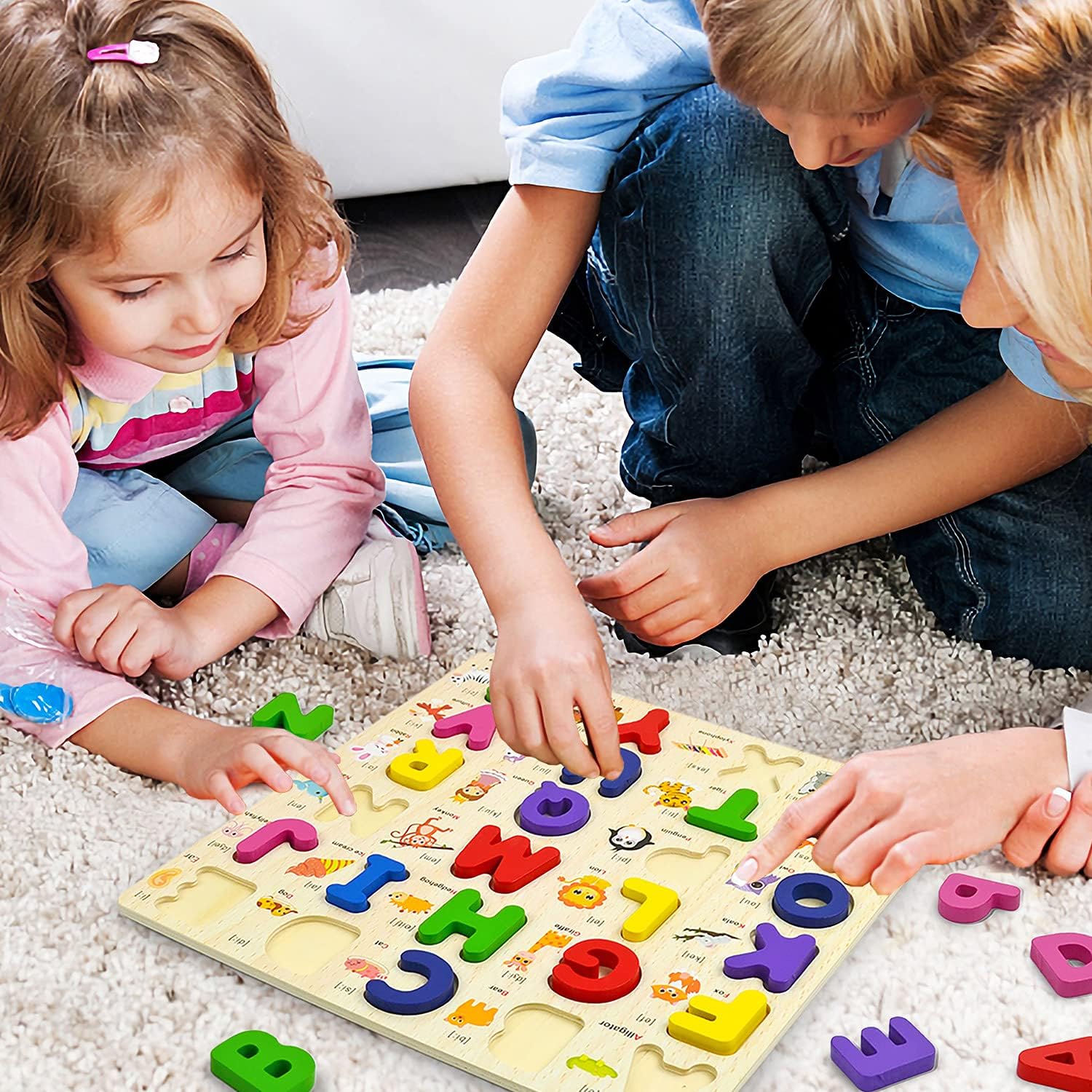 Rompecabezas de madera del alfabeto para niños de 2 a 4 años, juego de rompecabezas preescolares clásicos de aprendizaje ABC con clavijas, letras