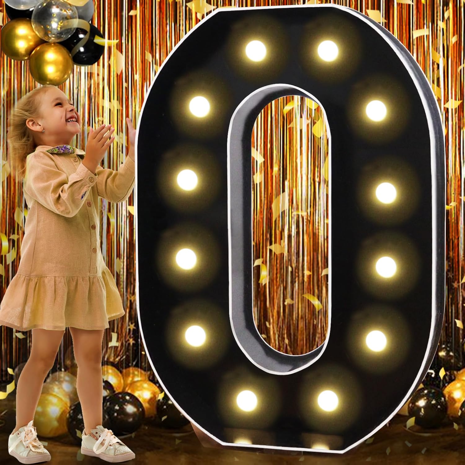Pooqla Letras iluminadas de marquesina negra de 3 pies, letras de marquesina con luz LED grandes para decoración de fiestas, letras grandes de