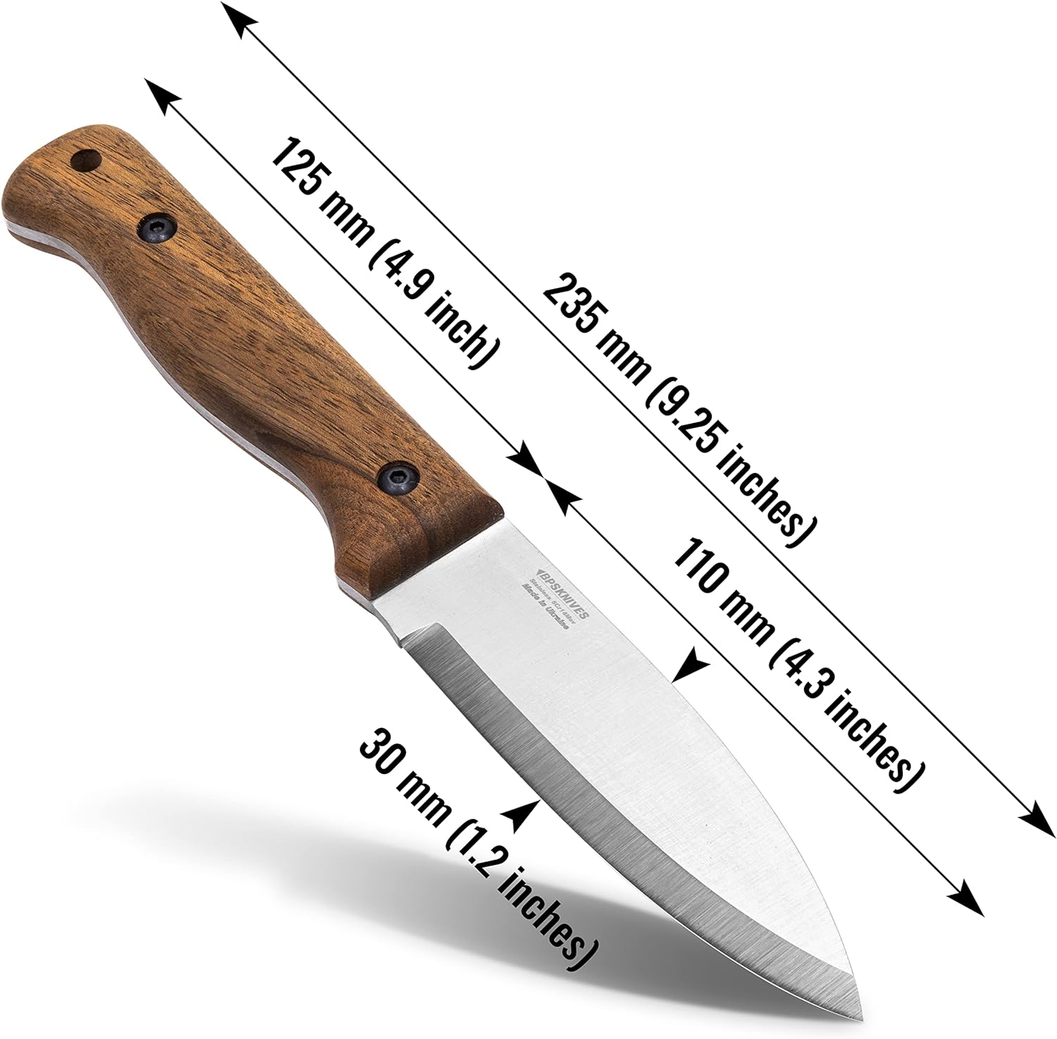 BPS Knives B1 SSH – Cuchillo bushcraft de acero inoxidable con funda de cuero, cuchillos de campamento, cuchillo de hoja fija de espiga completa