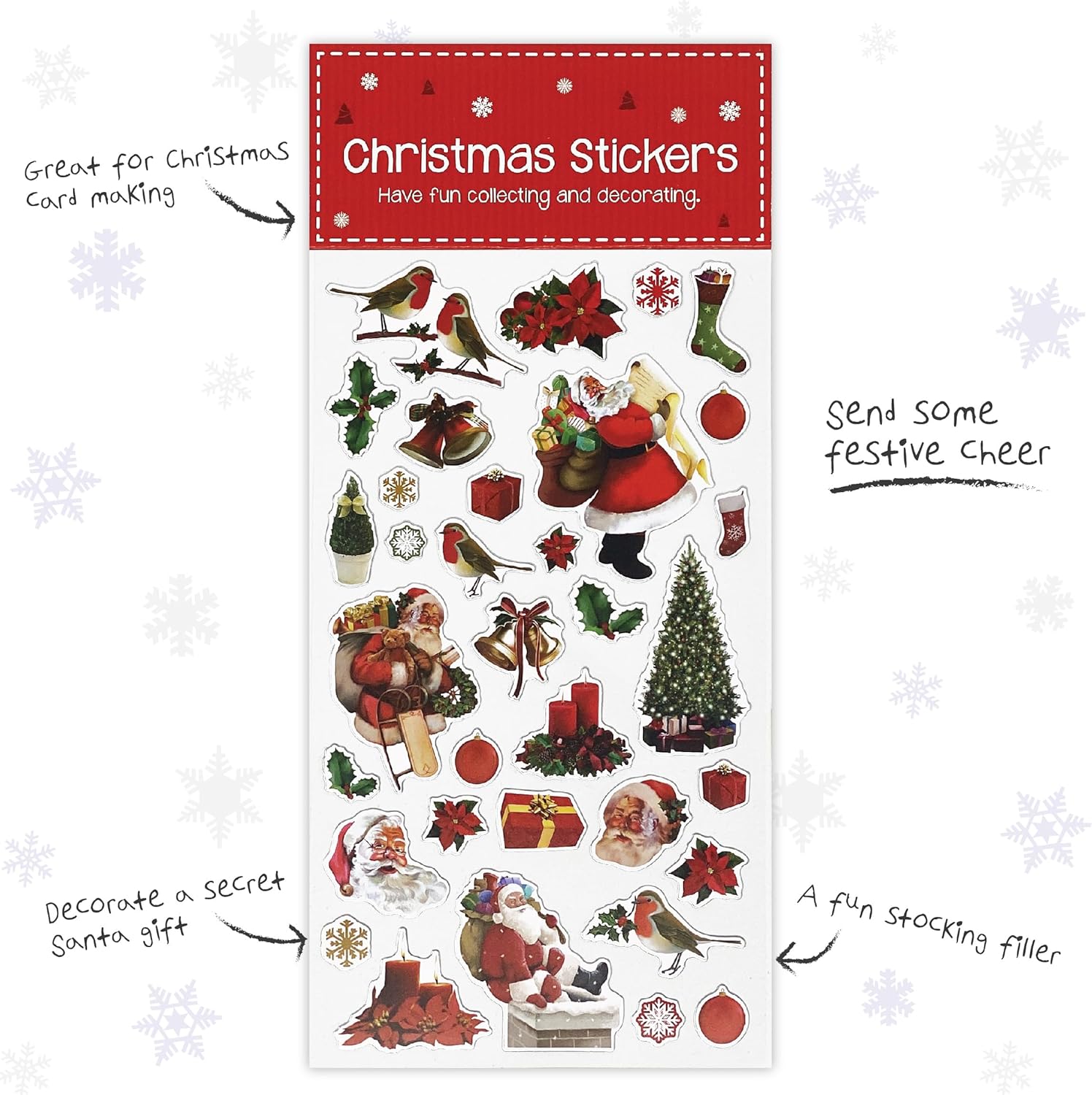 Paquete de 3 hojas de calcomanías para decoración de Navidad, autoadhesivas, álbumes de recortes, regalo, regalo, relleno de bolsas de fiesta,