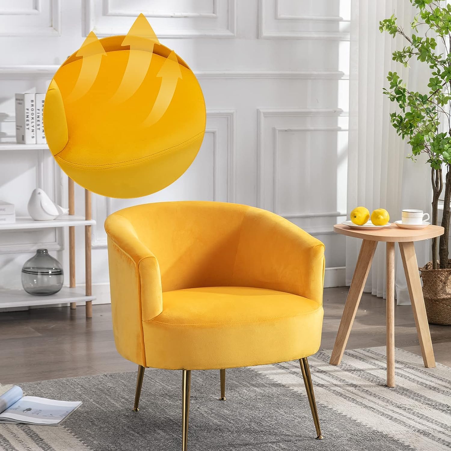 GNIXUU Cómoda silla decorativa de barril, sillón tapizado de tela de terciopelo, elegante silla de bañera con patas doradas, sillas de tocador