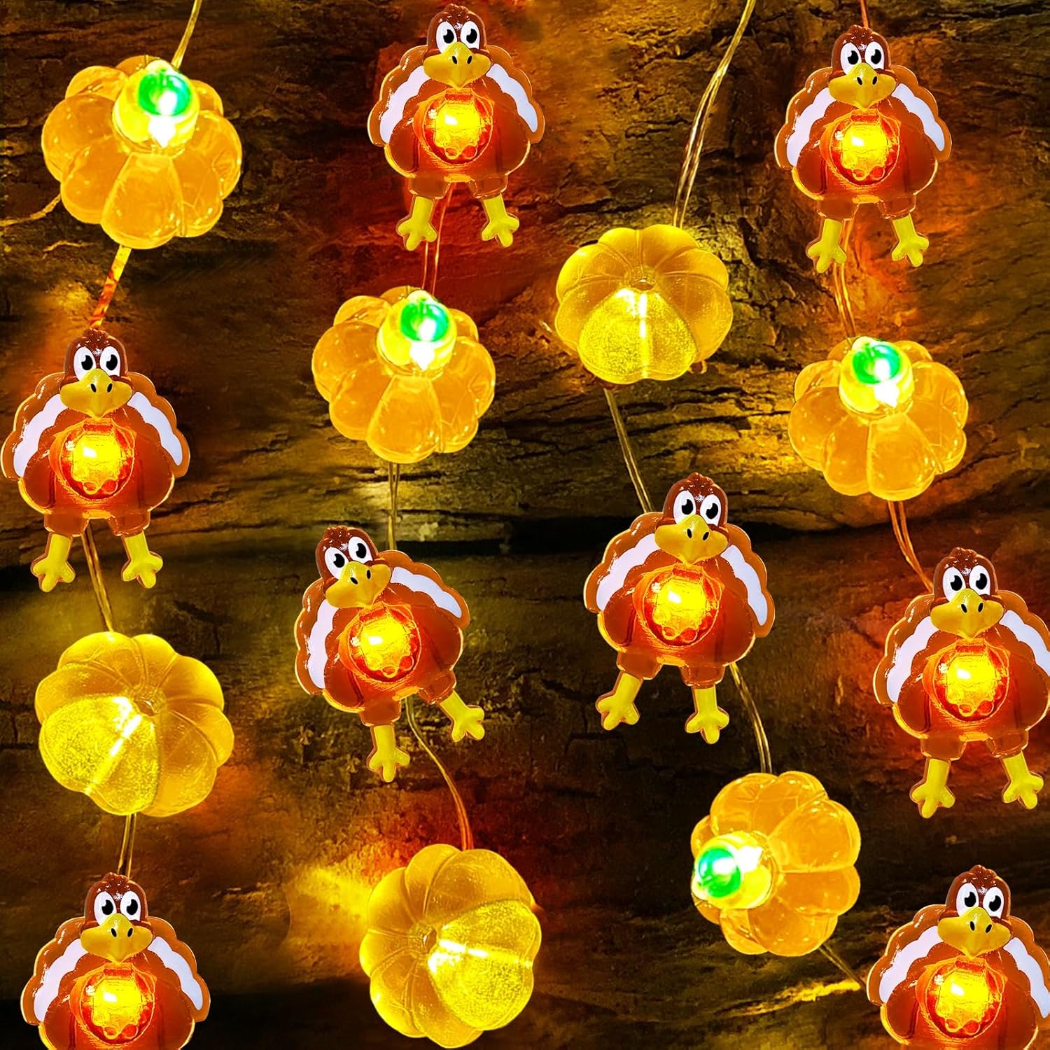 TURNMEON Guirnalda de luces de calabaza 3D de pavo de Acción de Gracias, 6.56 pies, 20 luces LED, funciona con pilas, alambre de cobre, guirnalda de