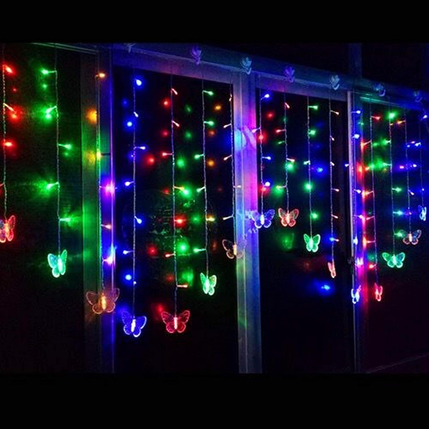 Decorman Luces de cortina de mariposa, 4.9 pies, 48 luces LED USB para ventana, 10 mariposas, 8 modos, luciérnaga, tira de luces parpadeantes para