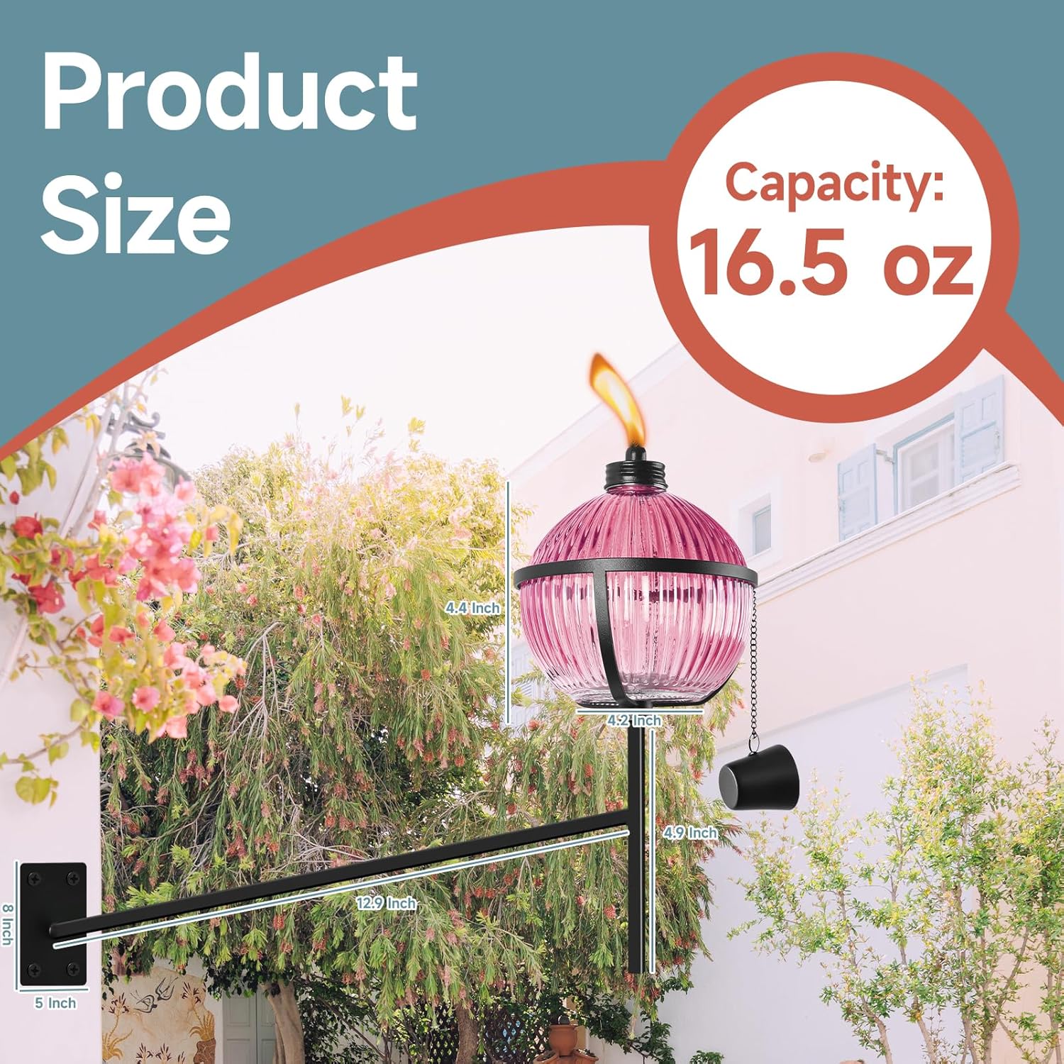 FALBAWR 3 linternas de citronela montadas en la pared para exteriores, linternas de jardín de 16 onzas, decoración de jardín al aire libre, antorcha