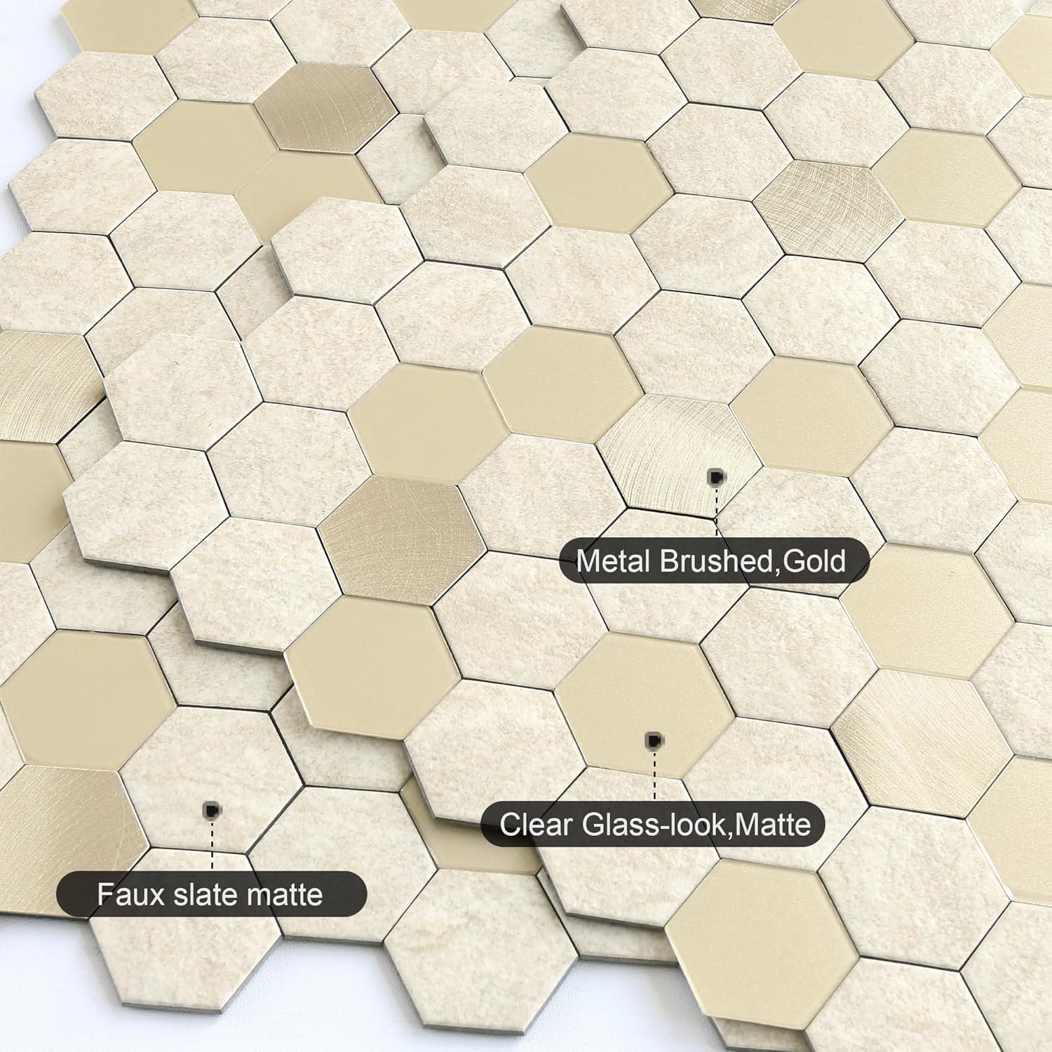BeNice Azulejo adhesivo para salpicaduras de baño, azulejos hexagonales para despegar y pegar, panel de pared de cocina, protector contra
