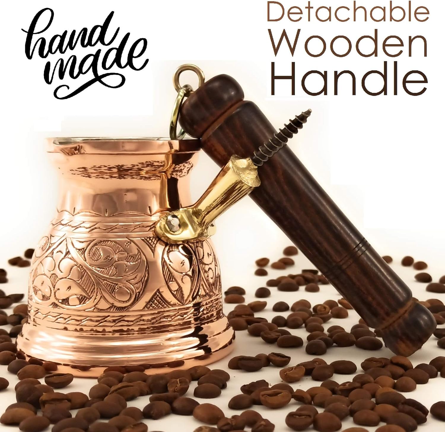 DEDE Copper – Serie IST (mediano-9.6 fl.oz) – Cafetera árabe griega turca grabada de cobre macizo más grueso, cafetera para estufa, Cezve, Jezve,