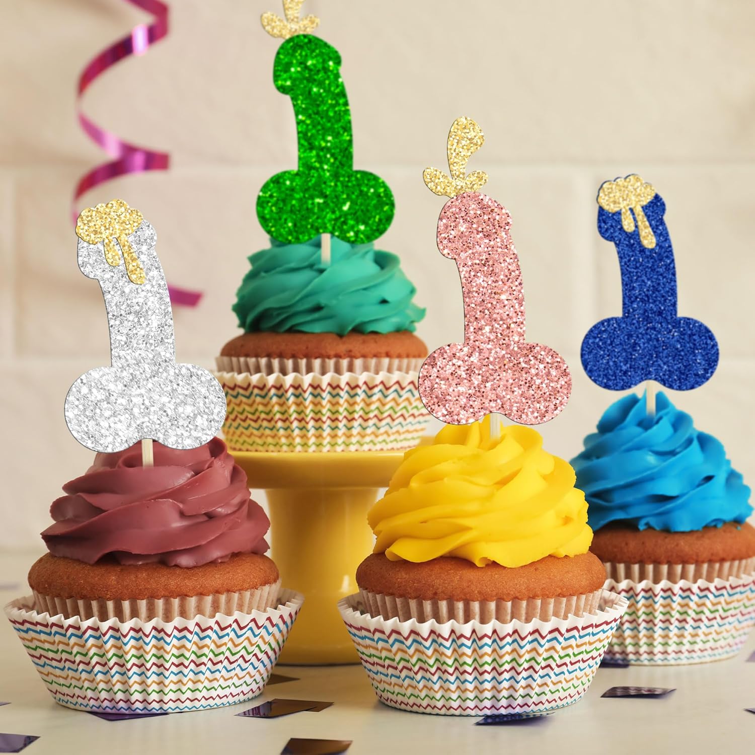 Gyufise 24 piezas de decoración de cupcakes para despedida de soltero con purpurina para despedidas de soltera o cupcakes, decoraciones divertidas