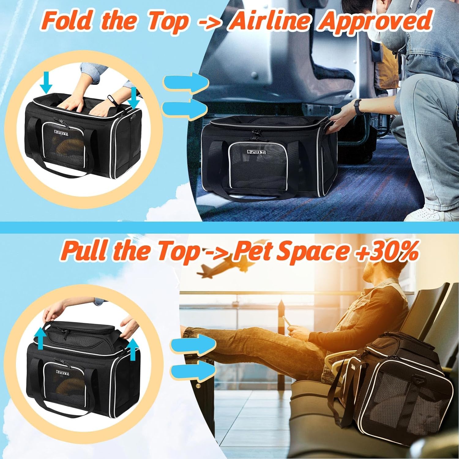 Petskd Transportador de mascotas extensible superior de 17 x 12 x 8.5 pulgadas, aprobado por aerolíneas JetBlue Allegiant Spirit, portador de lados