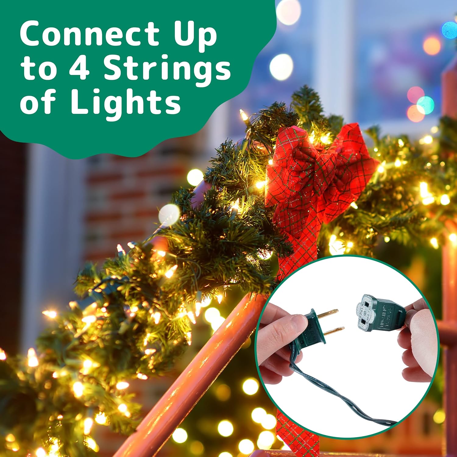 PREXTEX Luces de Navidad (40 pies, 200 luces), luces blancas transparentes para árbol de Navidad con cable verde, tira de luces para interiores y