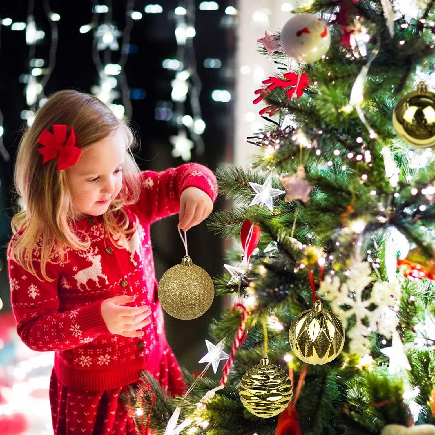 Adornos de bola de Navidad de 3.14 pulgadas, juego de 16 piezas de decoración para árbol de Navidad, bolas grandes de adorno de Navidad doradas