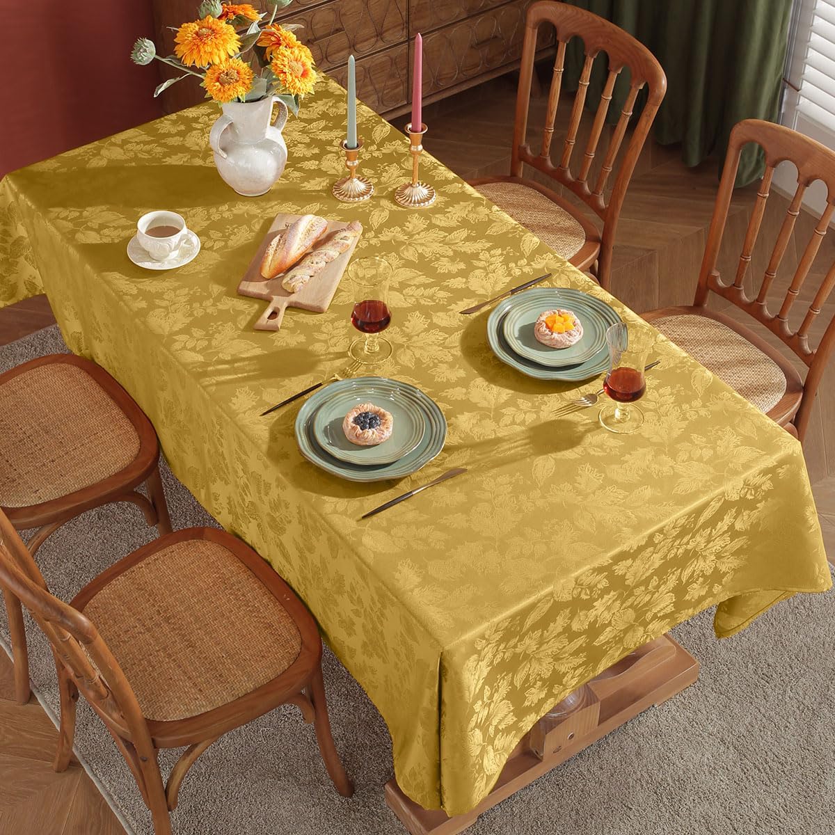 SASTYBALE Mantel rectangular de jacquard con hojas de arce a prueba de derrames, resistente a las arrugas, para otoño, cosecha, Acción de Gracias,