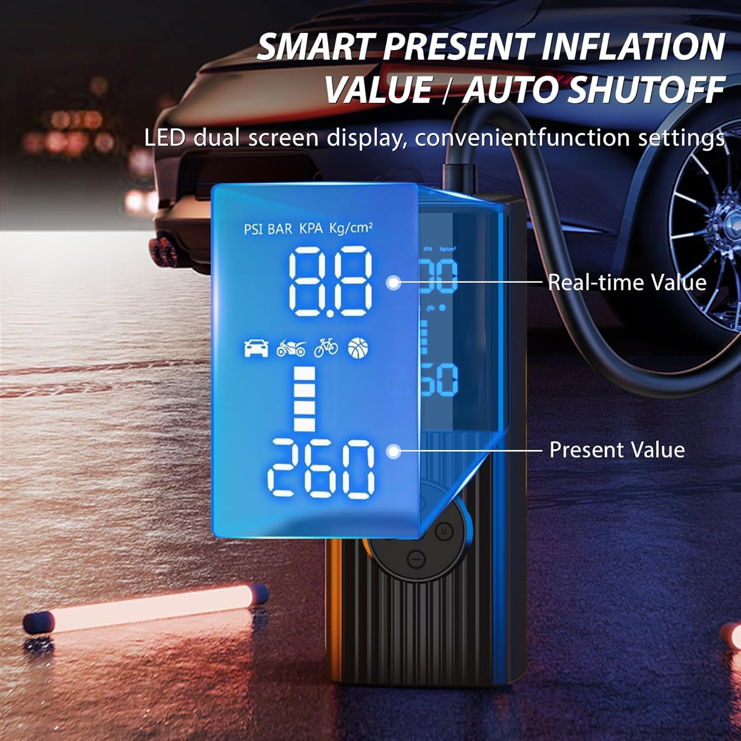 Inflador de neumáticos, compresor de aire portátil, bomba de aire portátil de 20000 mAh y 180 psi para neumáticos de automóvil, pantalla LCD de
