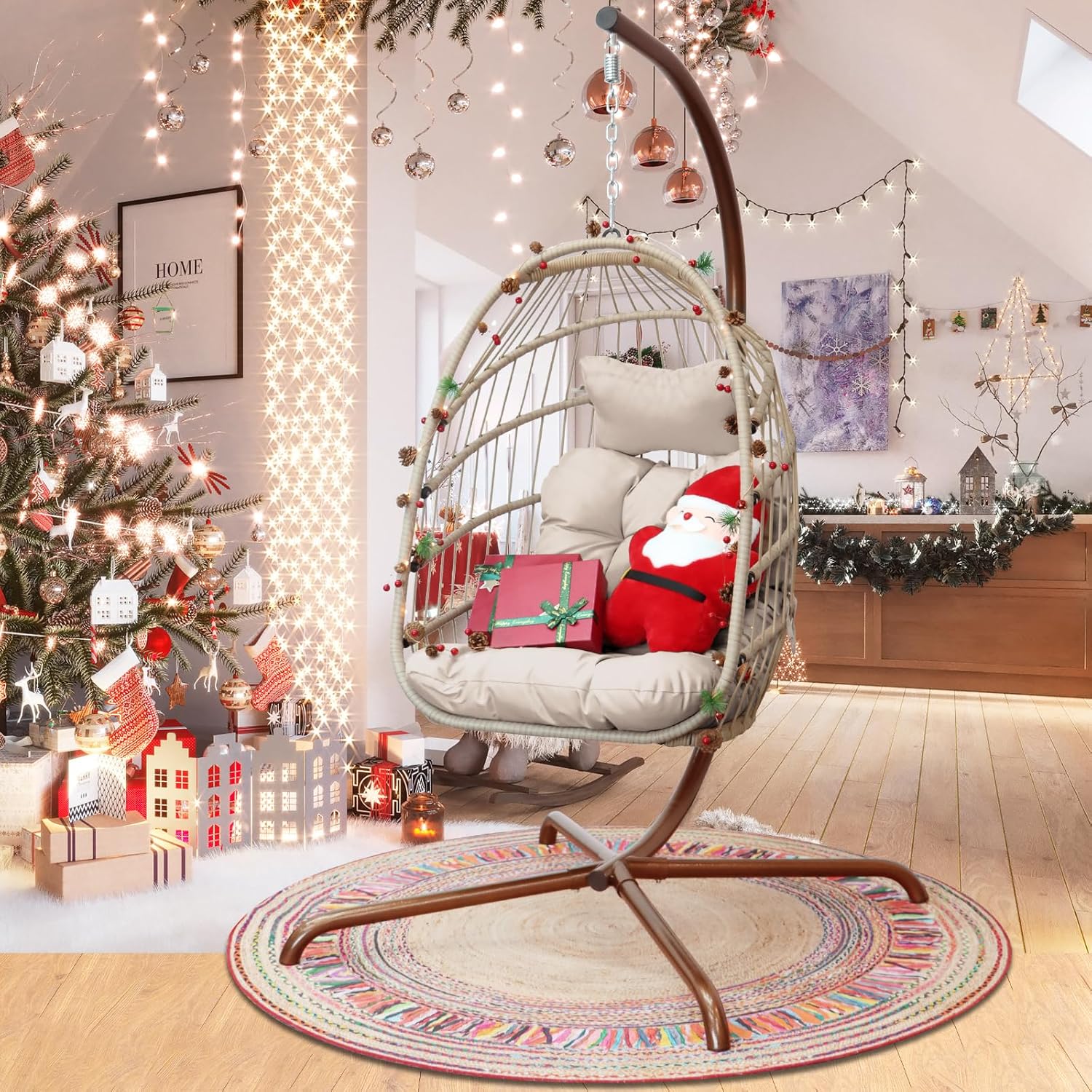 NICESOUL Silla de huevo con soporte para interiores y exteriores, sillas hamaca colgante para todo tipo de clima con cojín, 350 libras, silla