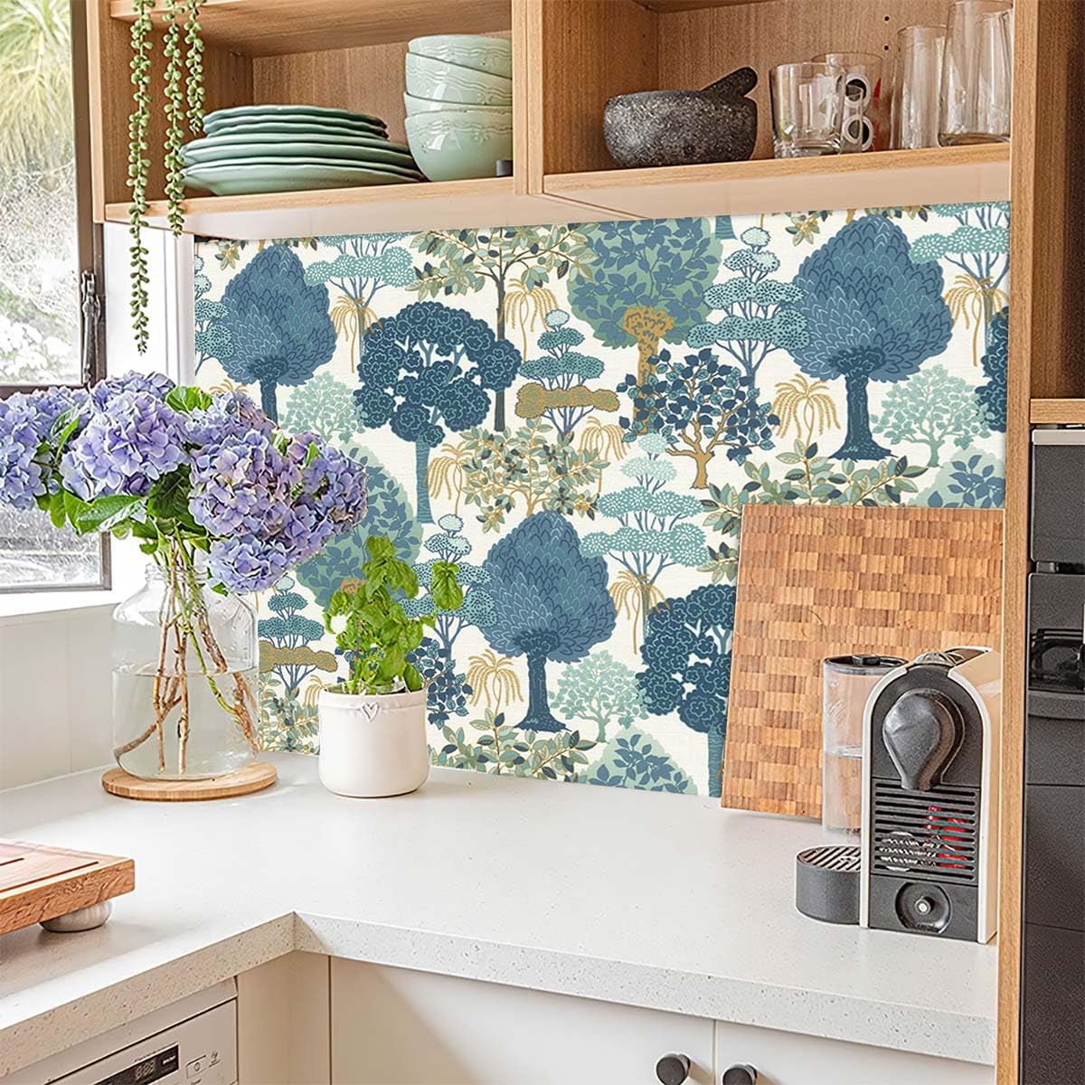 Papel tapiz autoadhesivo para despegar y pegar, papel adhesivo de árbol para gabinetes, color verde, moderno, selva, grueso, impermeable,