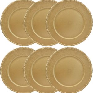 Omuriko Gold Chargers – Juego de 6 platos decorativos de plástico con acabado agrietado para cena, mesa, vacaciones, Acción de Gracias, Navidad Omuriko Gold Chargers – Juego de 6 platos decorativos de plástico con acabado agrietado para cena, mesa, vacaciones, Acción de Gracias, Navidad