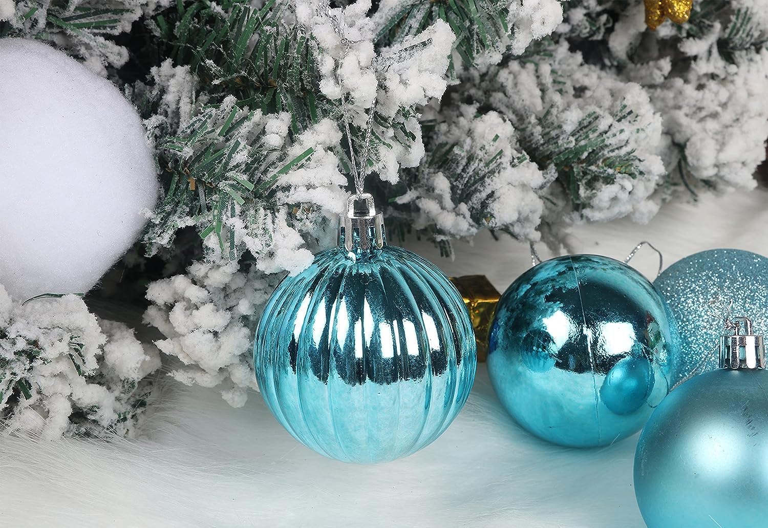 YYCRAFT Adornos de bola de Navidad de 34 quilates de 1.2 pulgadas para árbol de Navidad, decoraciones de Navidad, ganchos inastillables incluidos