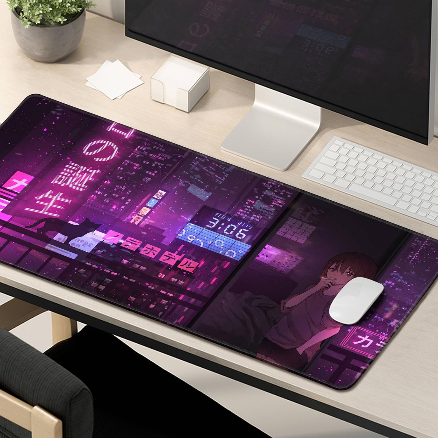 Alfombrilla de mouse para juegos de anime morado, XL, extendida, japonesa, grande, alfombrilla de escritorio de 31.5 x 11.8 pulgadas, alfombrilla de