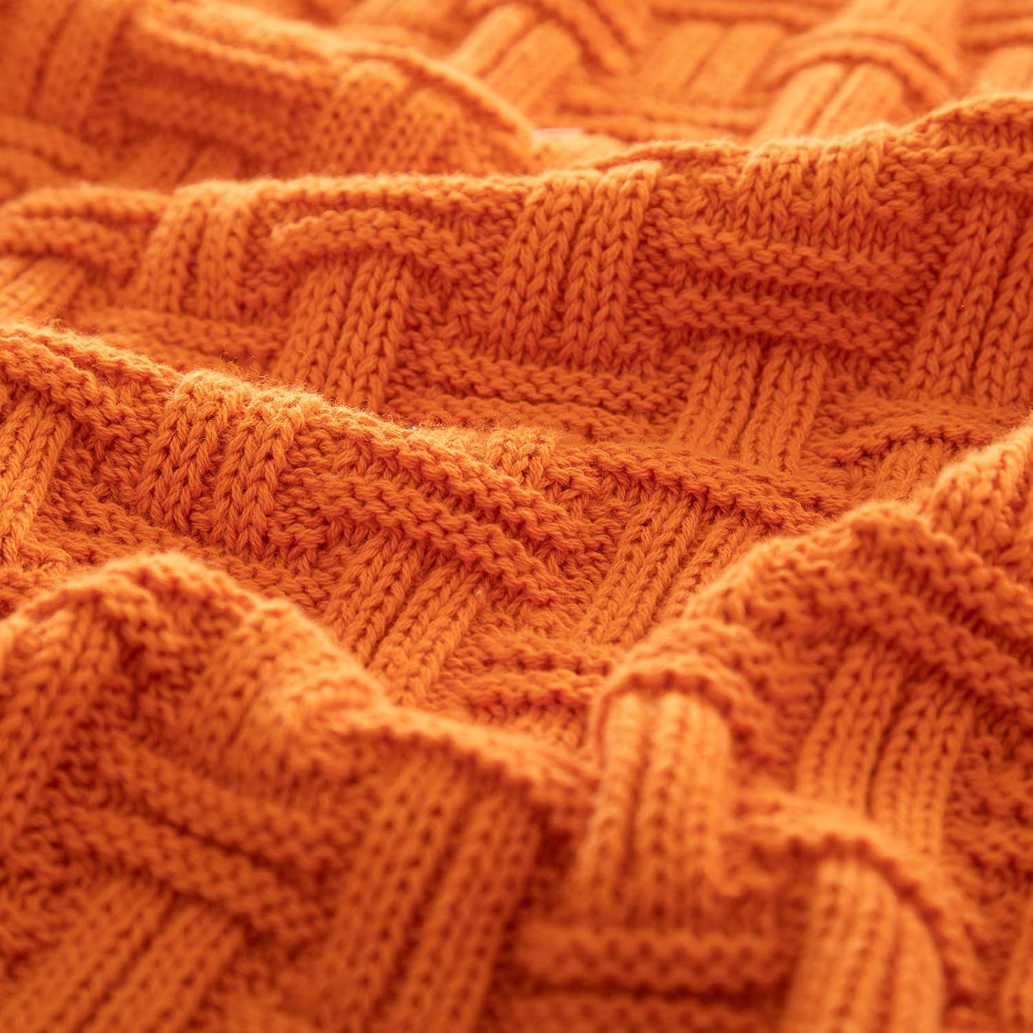 Manta de punto trenzado de algodón naranja, acogedora manta de punto cálido para sofá, 60 x 80 pulgadas